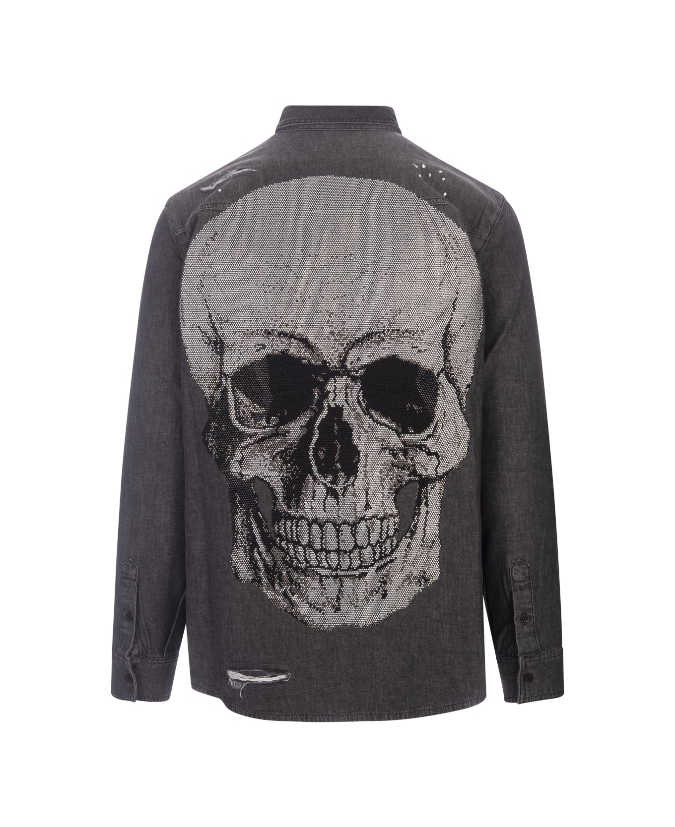 Philipp Plein Denim Shirt Crystal Skull - Grey シャツ