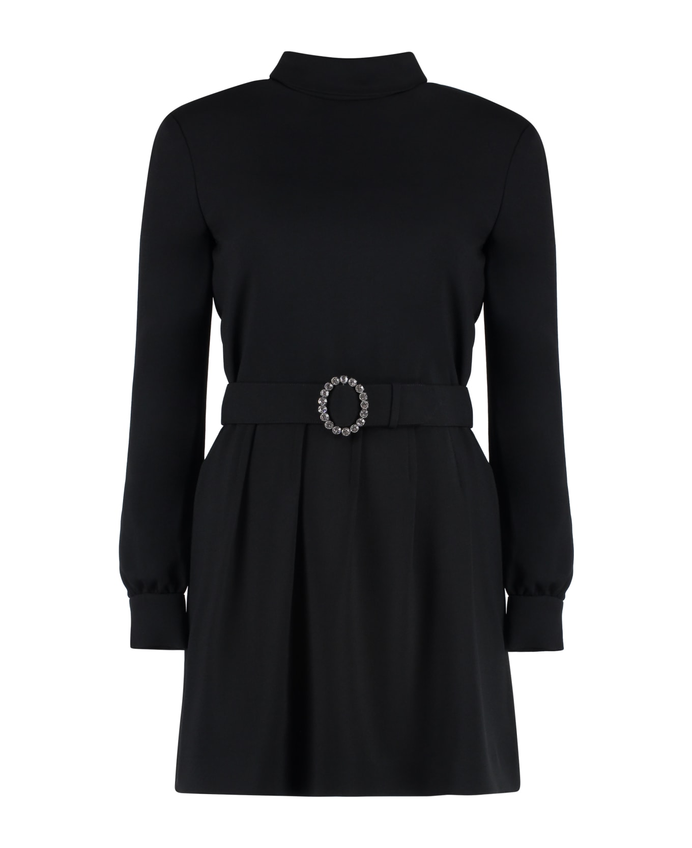 Saint Laurent Belted Crepe Dress - BLACK