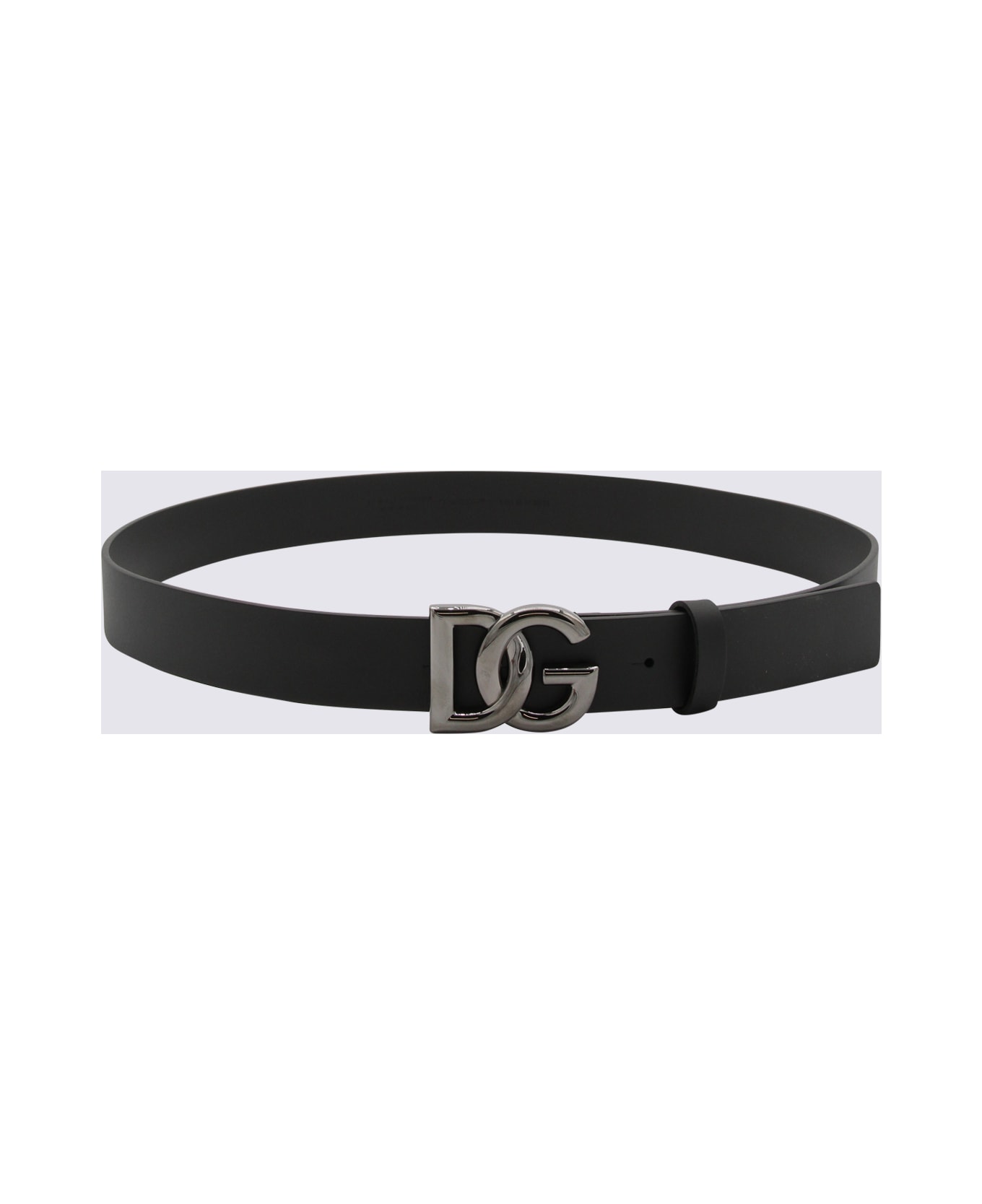 Dolce 
Gabbana Black Leather Belt - BLACK/RUTHENIUM