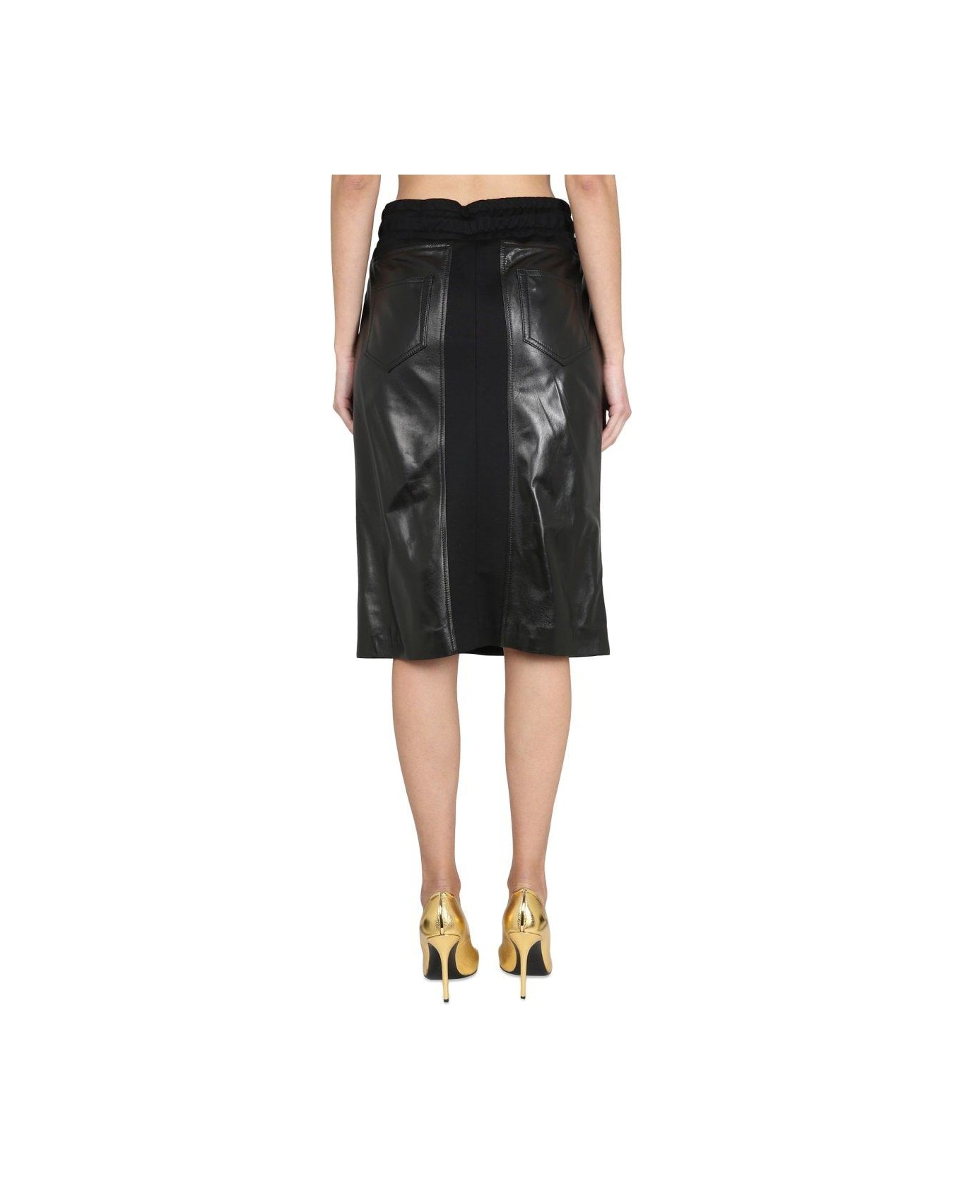 Tom Ford Drawstring Leather Midi Skirt - BLACK