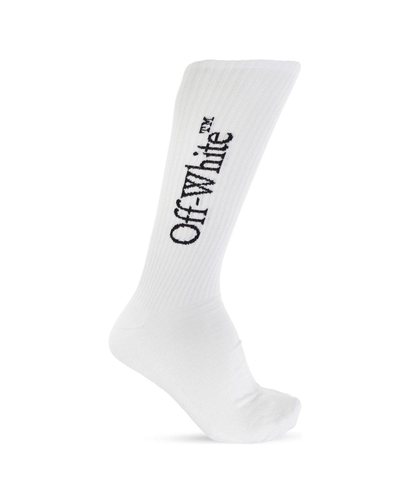 Off-White Logo Intarsia Ribbed Socks - Black