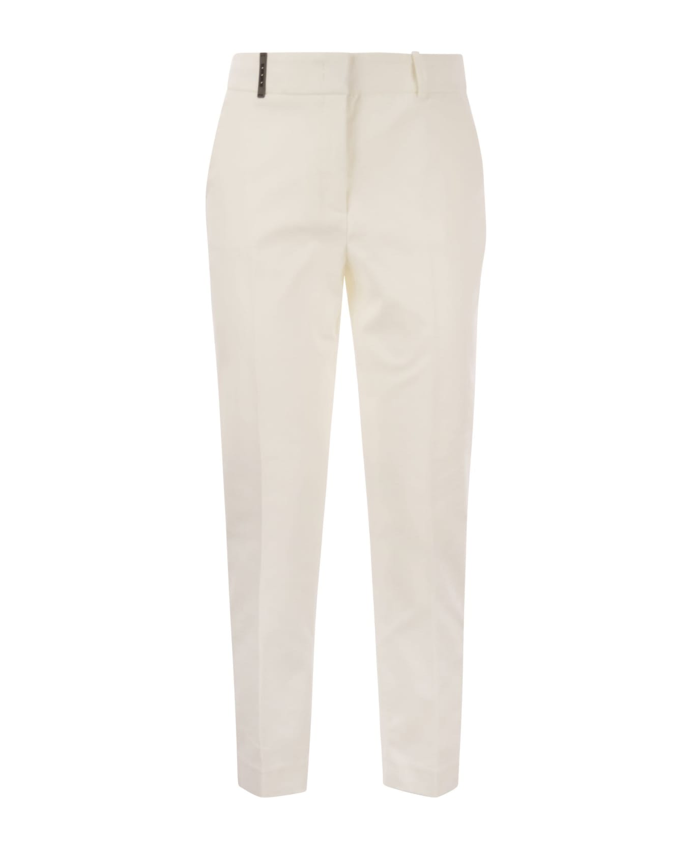 Peserico Iconic Fit Trousers In Comfort Cotton Satin - White