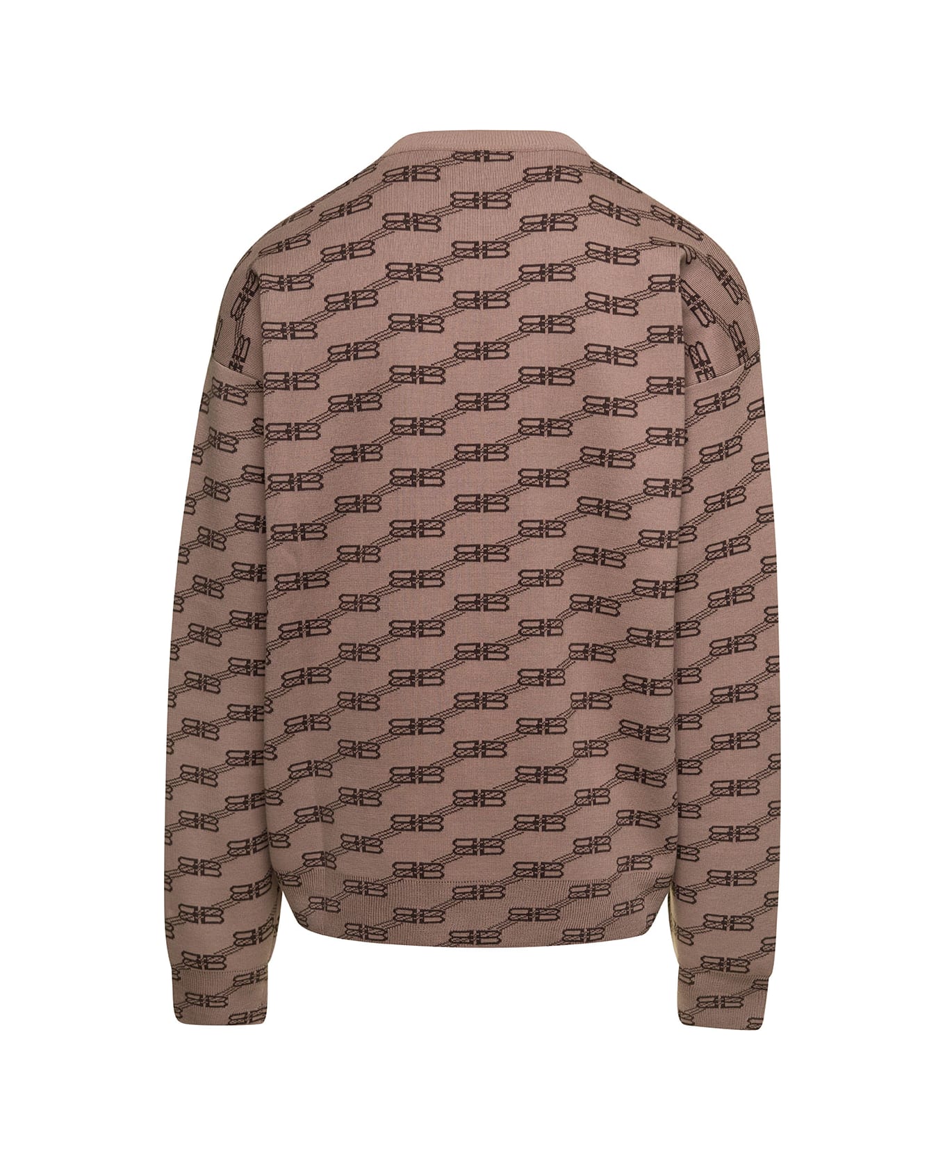 Balenciaga Beige Knit Sweater With All-over Monogram Jacquard In Cotton Blend Man - Beige