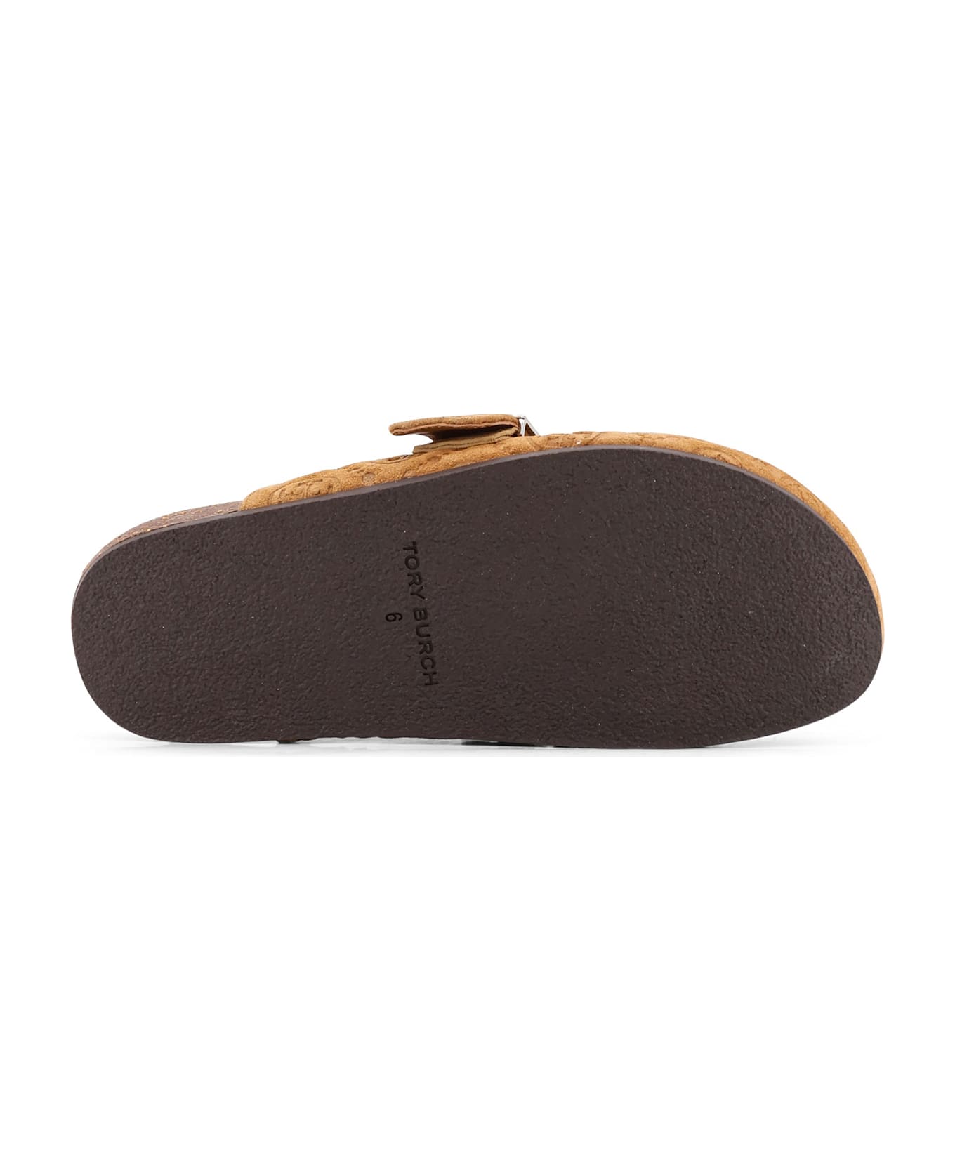 Tory Burch T Monogram Mellow Jacquard Suede Mule - Golden brown/silver