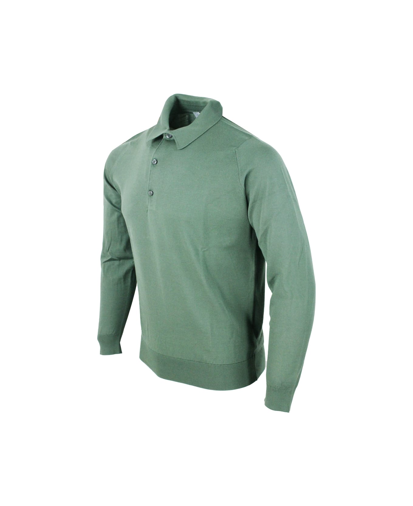 John Smedley Long-sleeved Polo Shirt In Extrafine Cotton Thread With Three Buttons - Green