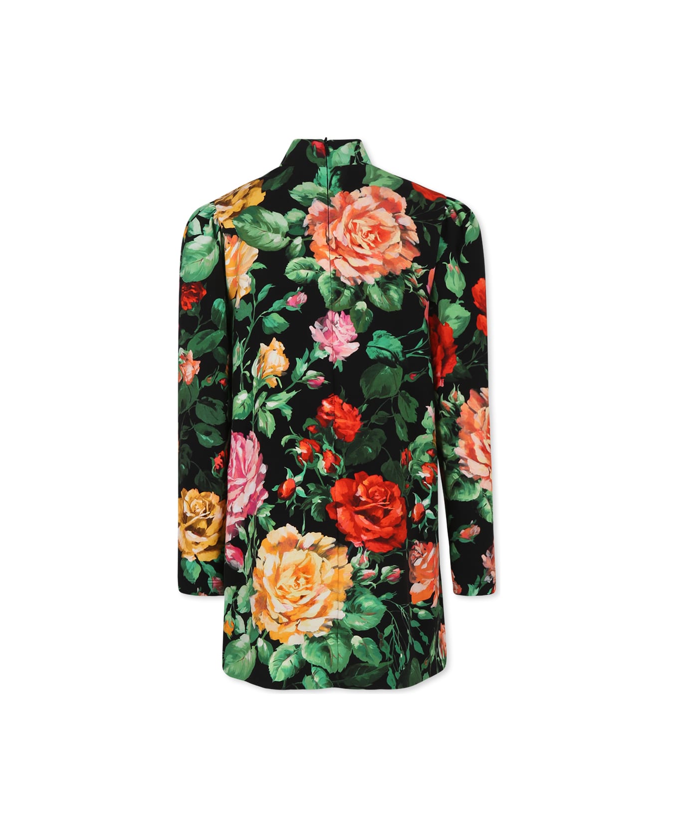 Dolce & Gabbana Black Dress For Girl With Flower Print - MultiColour