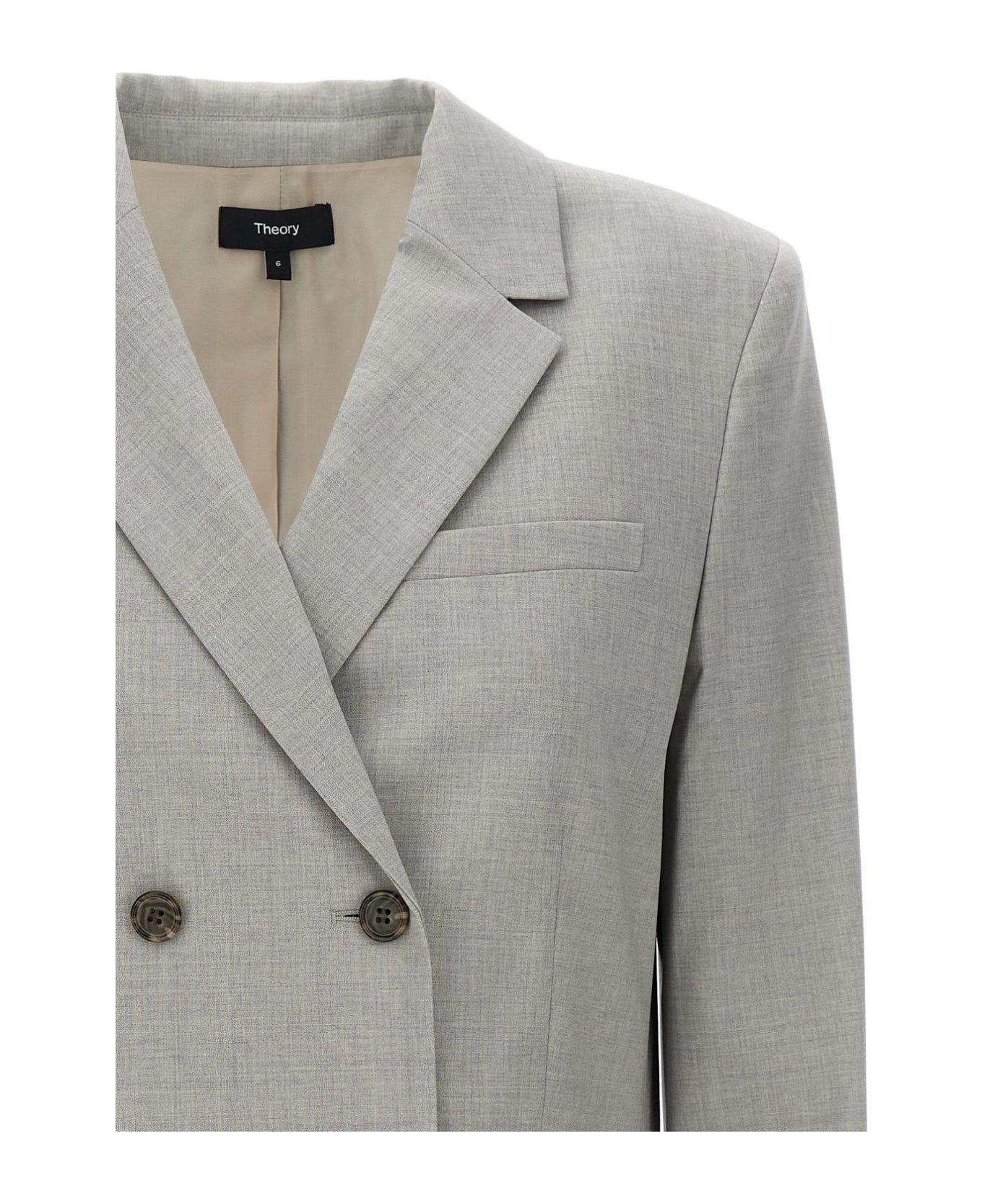 Theory Double-breasted Cropped Tailored Blazer - Grey