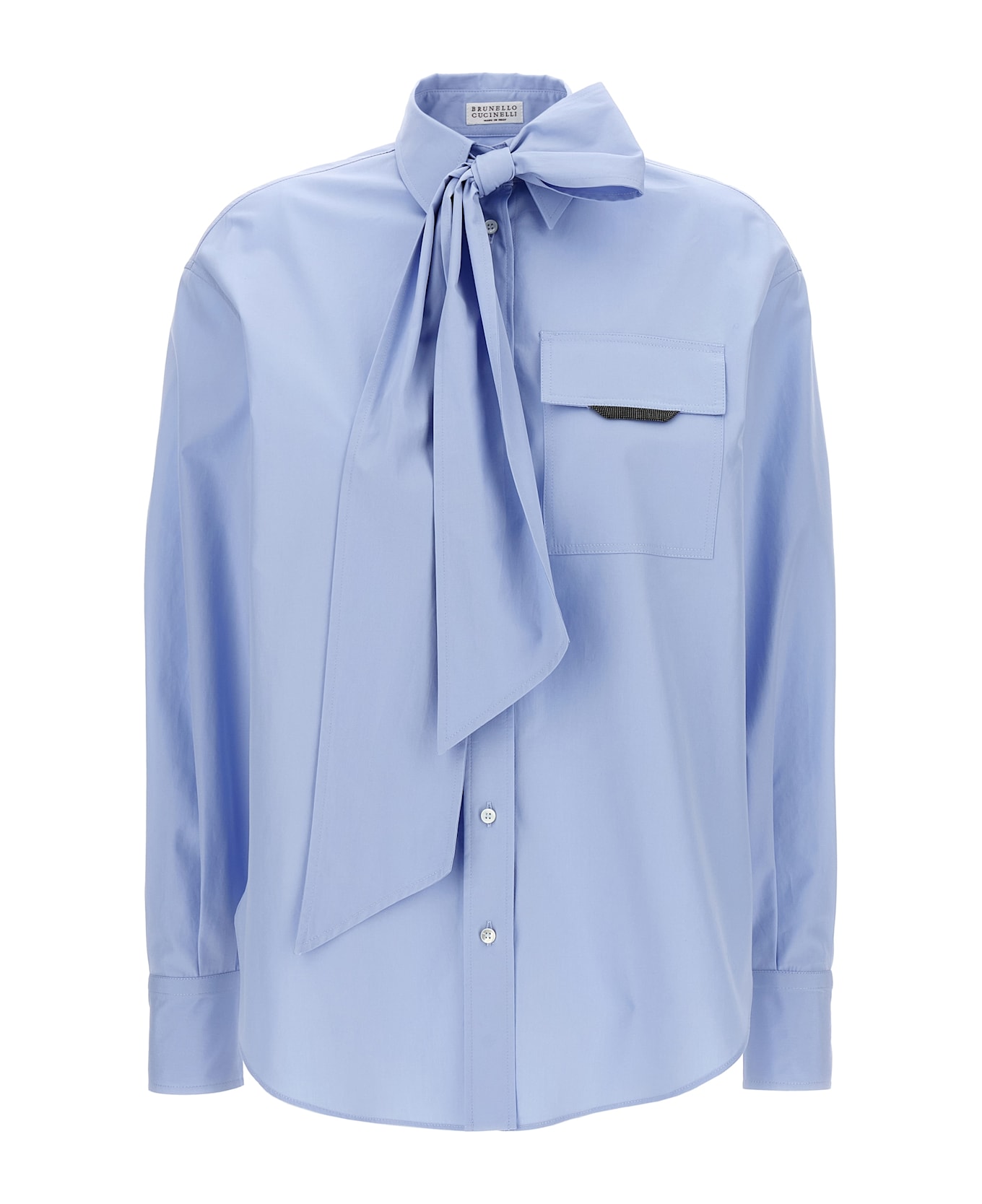 Brunello Cucinelli 'shiny Flap Detail' Shirt - Light Blue
