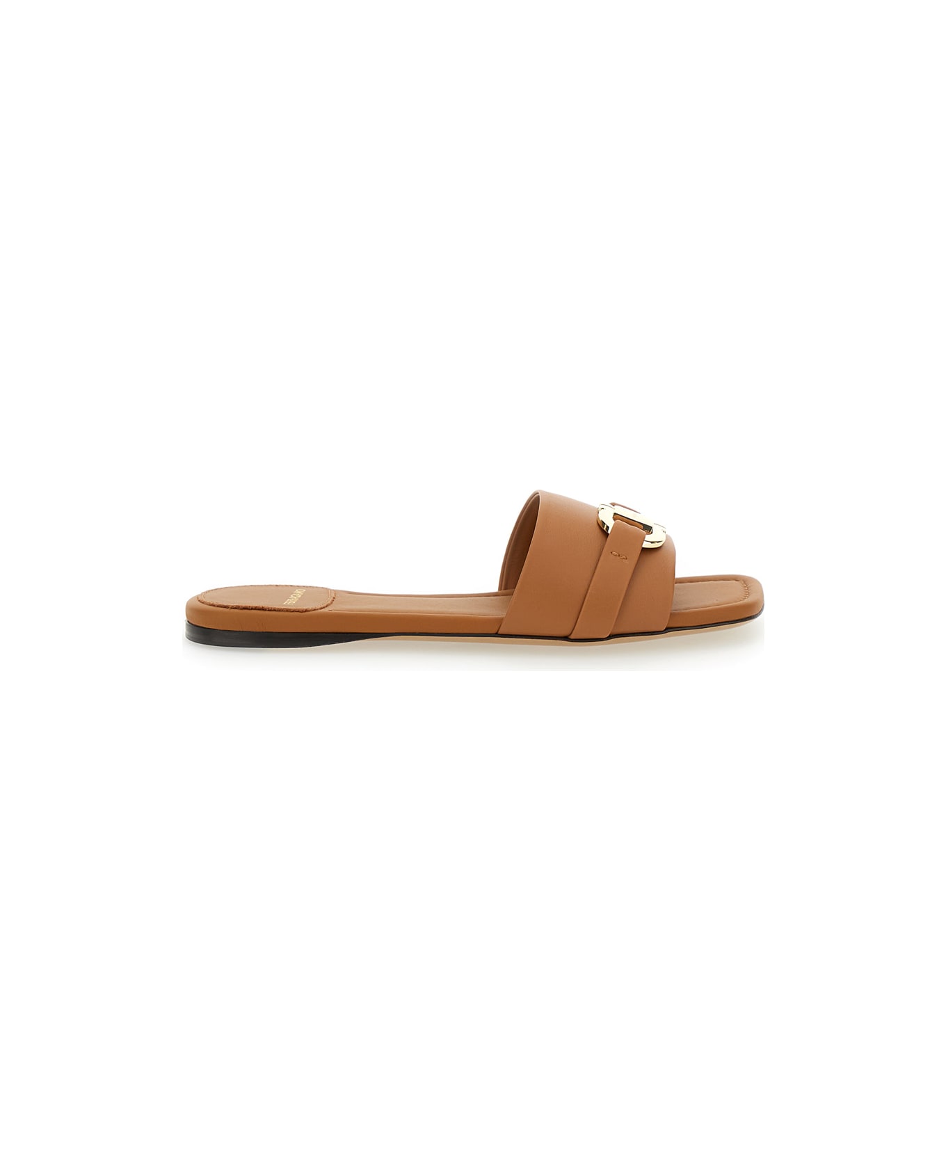 Ferragamo 'leah' Brown Slide Sandals In Leather Woman - Brown