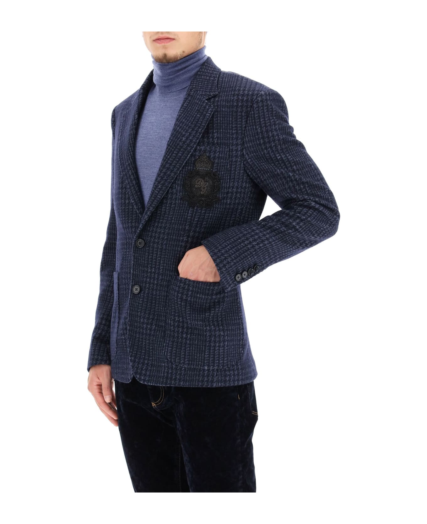 Dolce & Gabbana Tailored Blazer In Tartan Wool - Blu/grigio