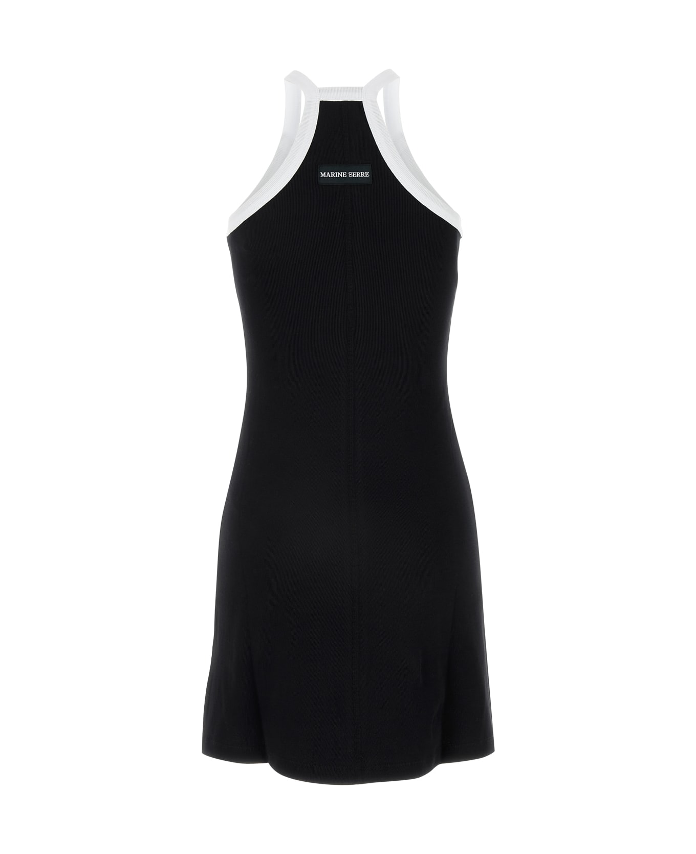 Marine Serre Moon Logo Ribbed Jersey Flare Dress - BLACK