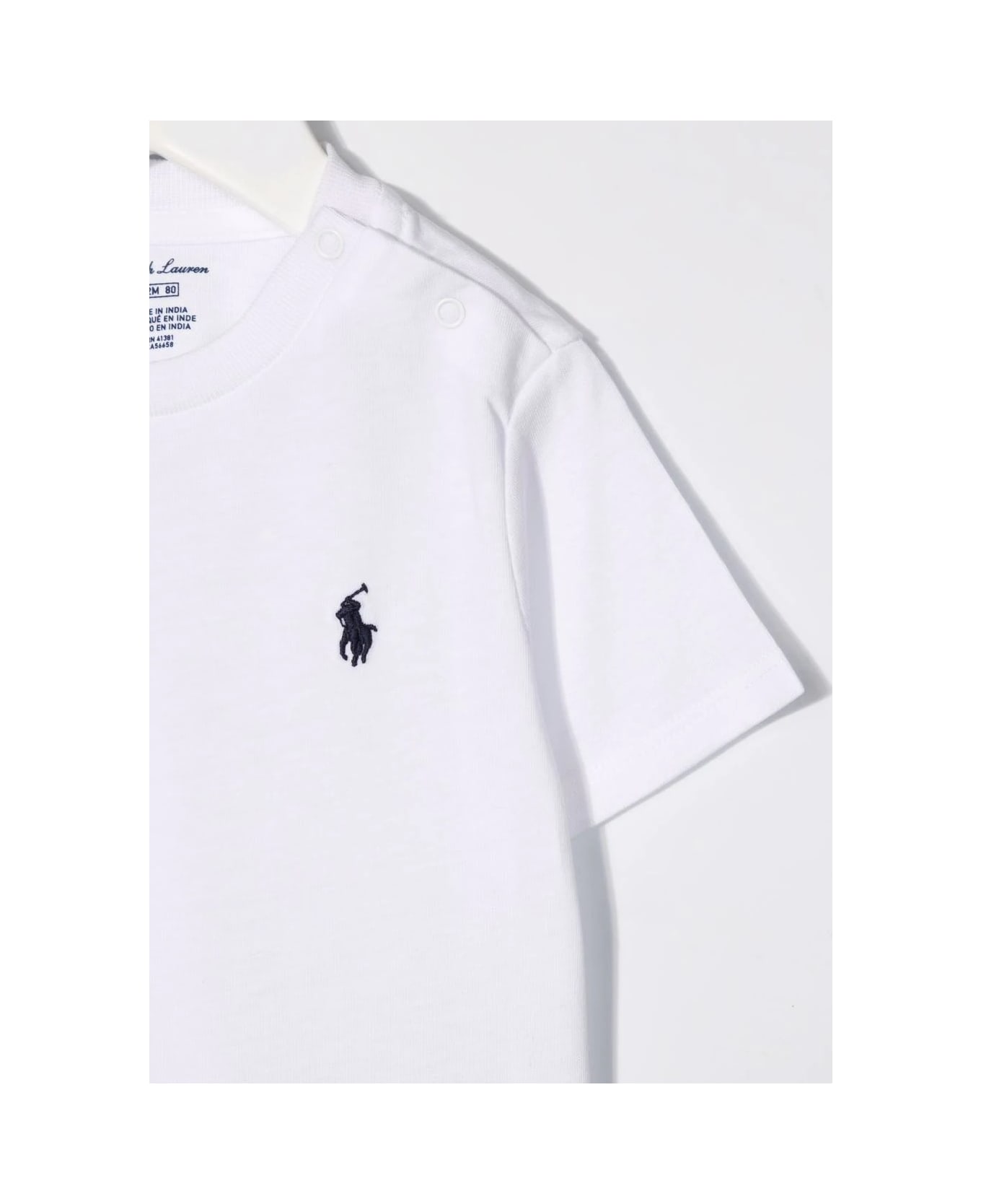 Ralph Lauren Baby White T-shirt With Navy Blue Pony - Bianco Tシャツ＆ポロシャツ