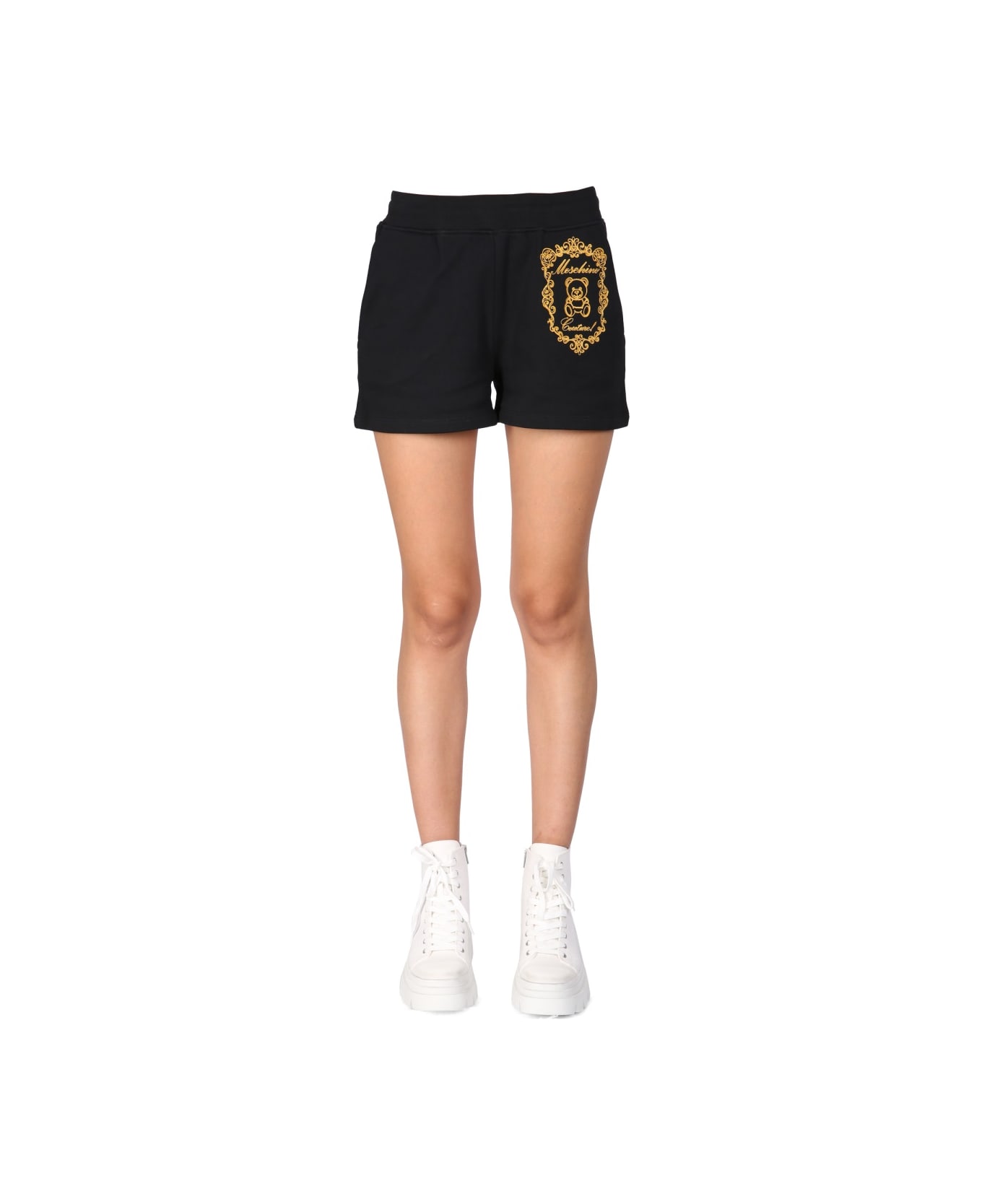Moschino Shorts With Logo - BLACK