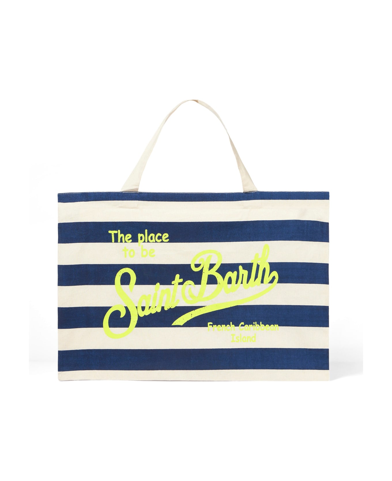 MC2 Saint Barth Blue Striped Cotton Bag With Fluo Yellow Logo - BLUE