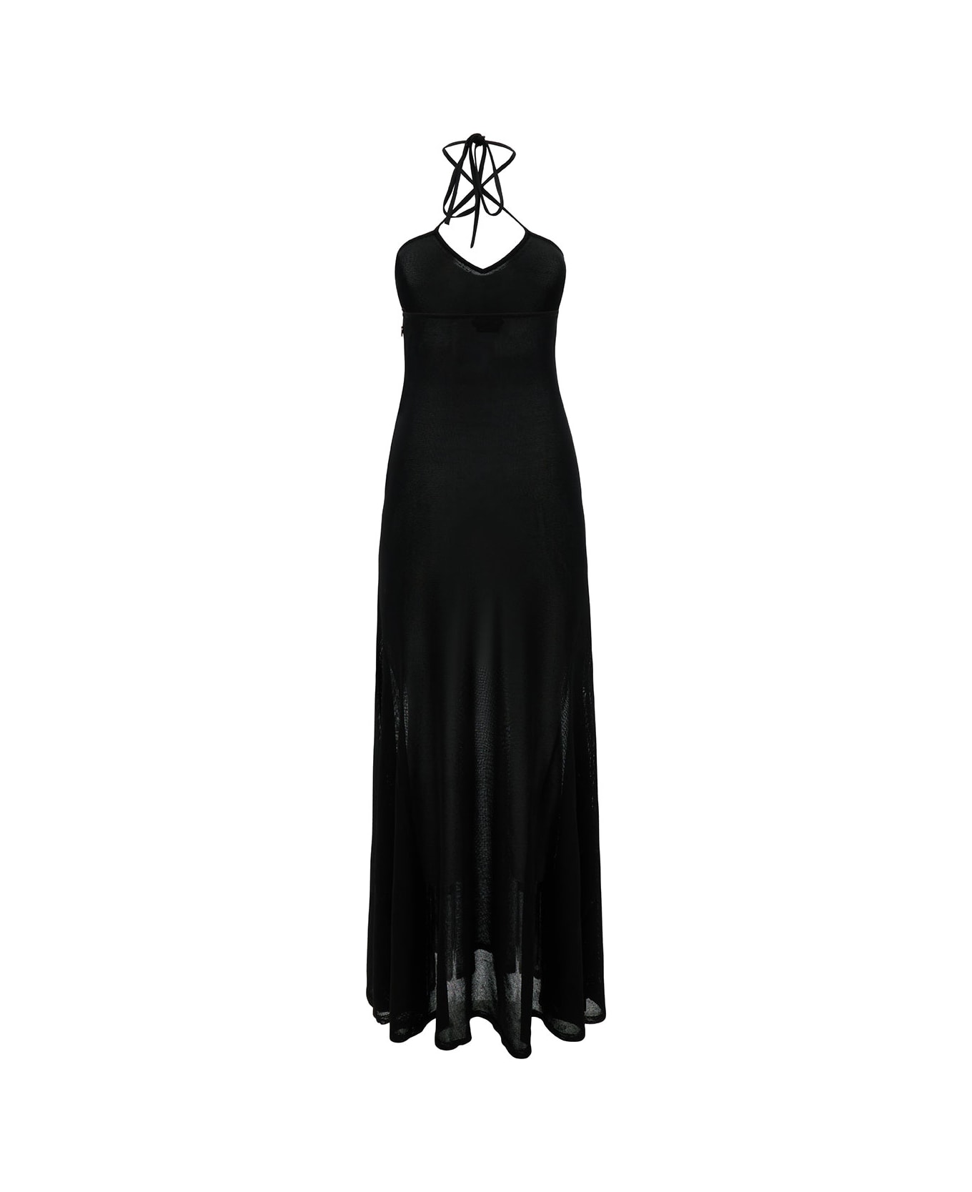 Tom Ford Maxi Black Dress With Halterneck In Fine Knit Woman - Black