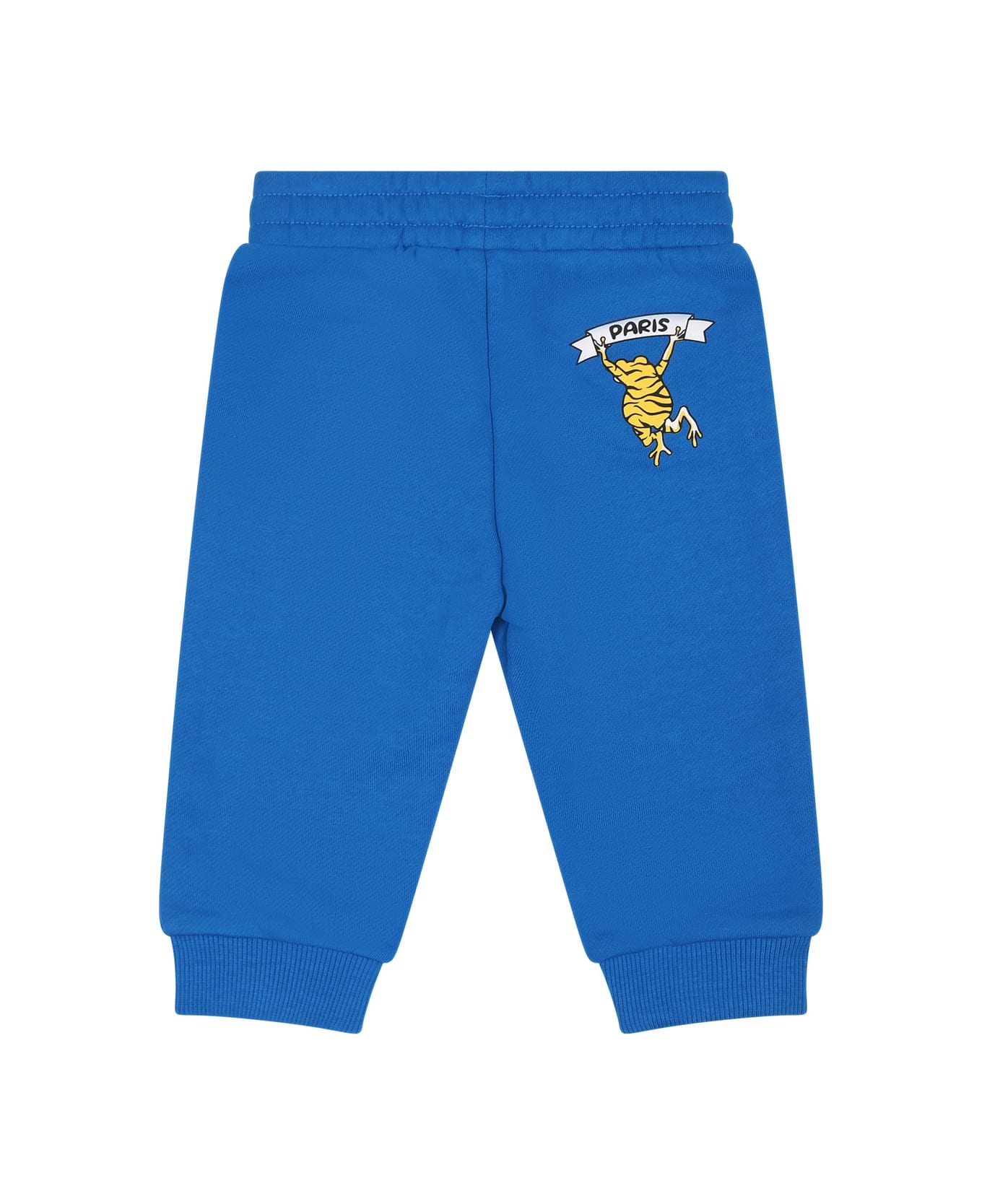 Kenzo Kids Light Blue Trousers For Baby Boy With Logo And Print - Light Blue