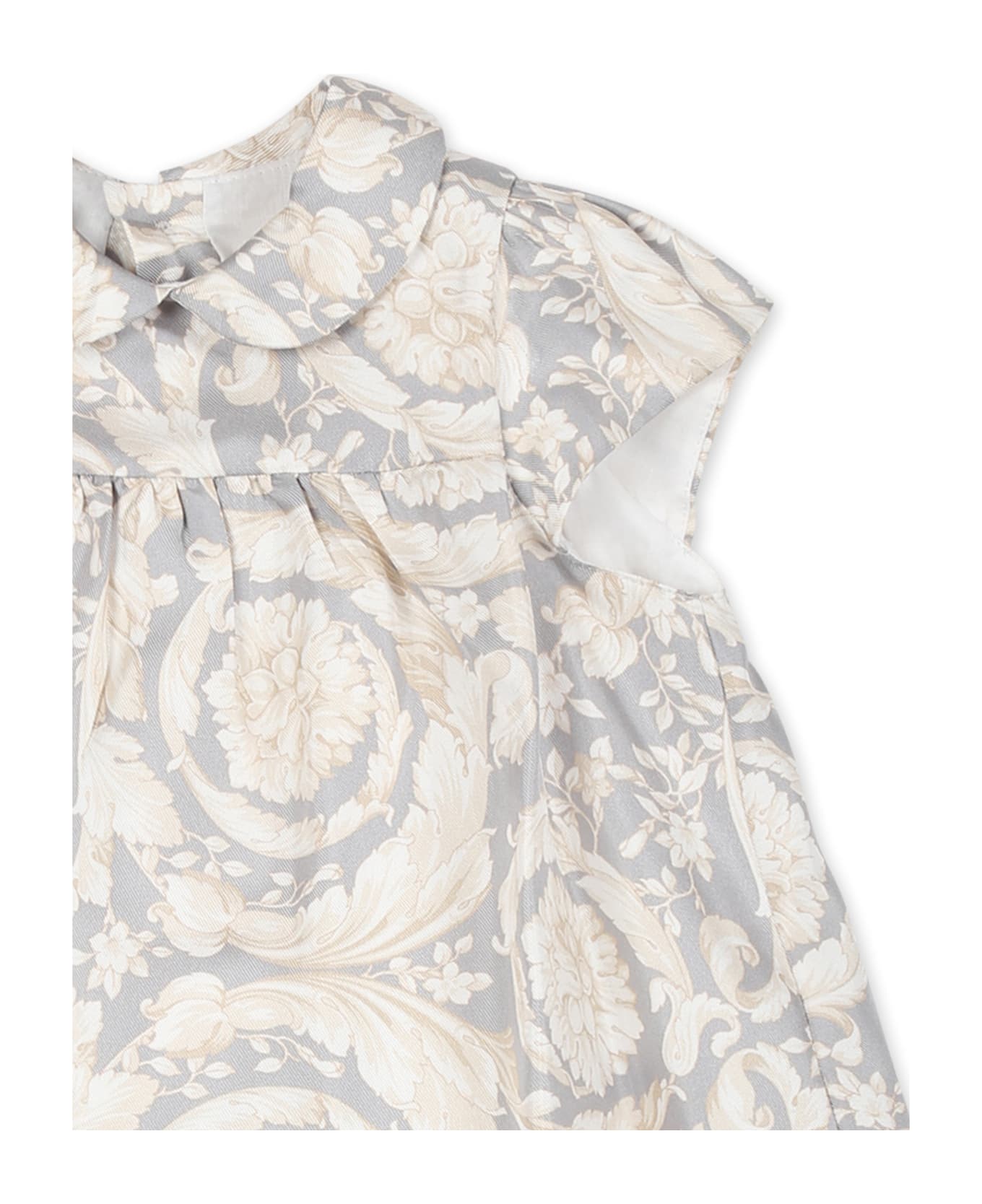 Versace Grey Dress For Baby Girl With Barocco Print - Grey