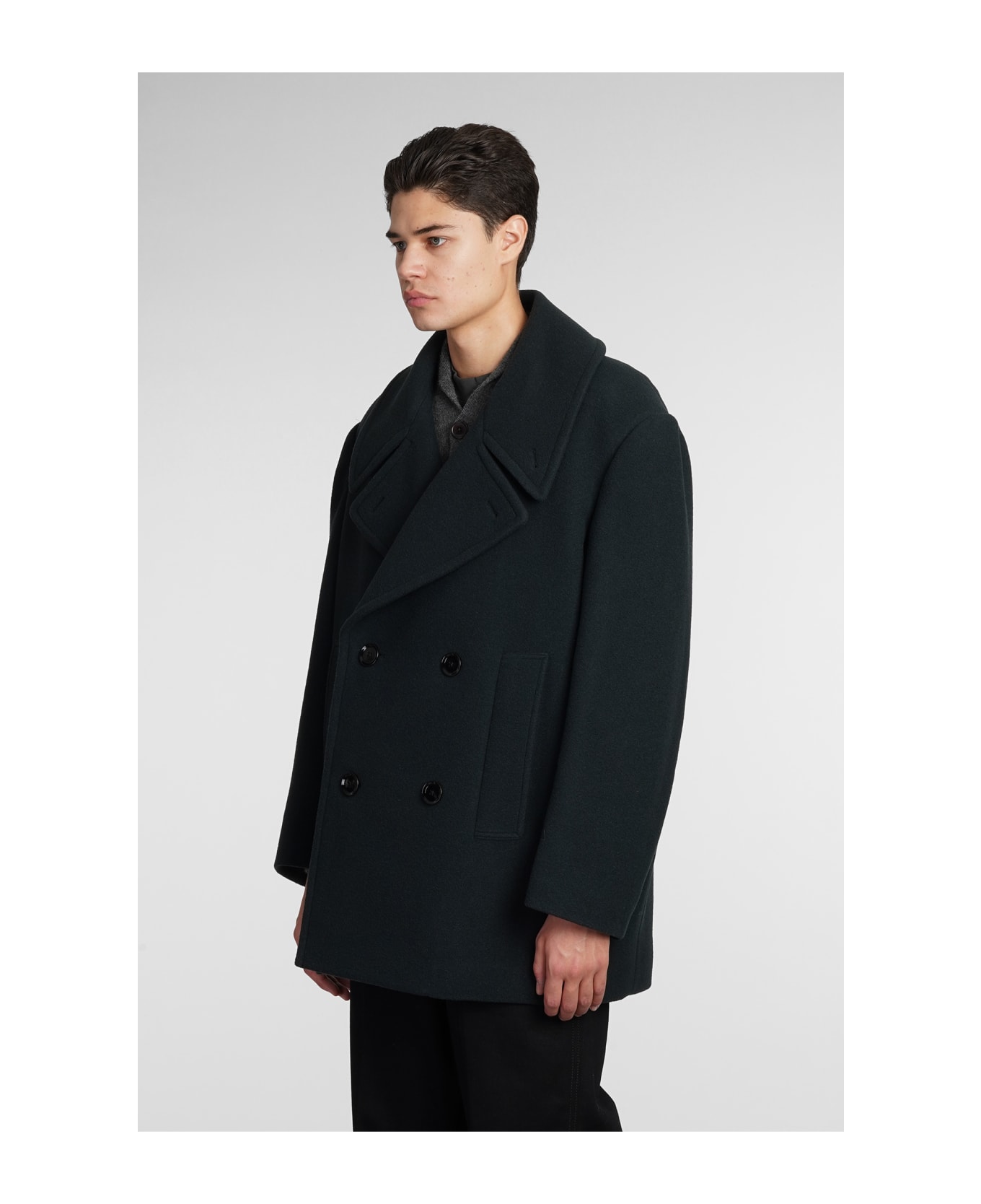 Lemaire Coat In Black Wool - black