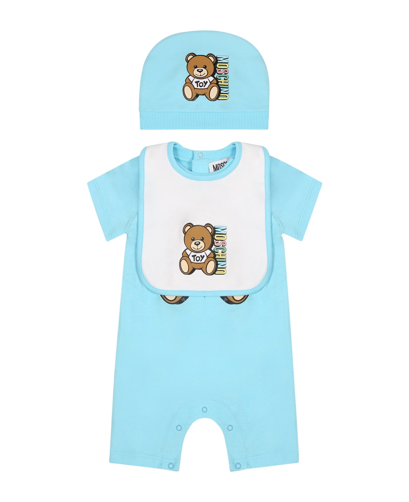 Moschino Light Blue Set For Baby Boy With Teddy Bear And Logo - Light Blue