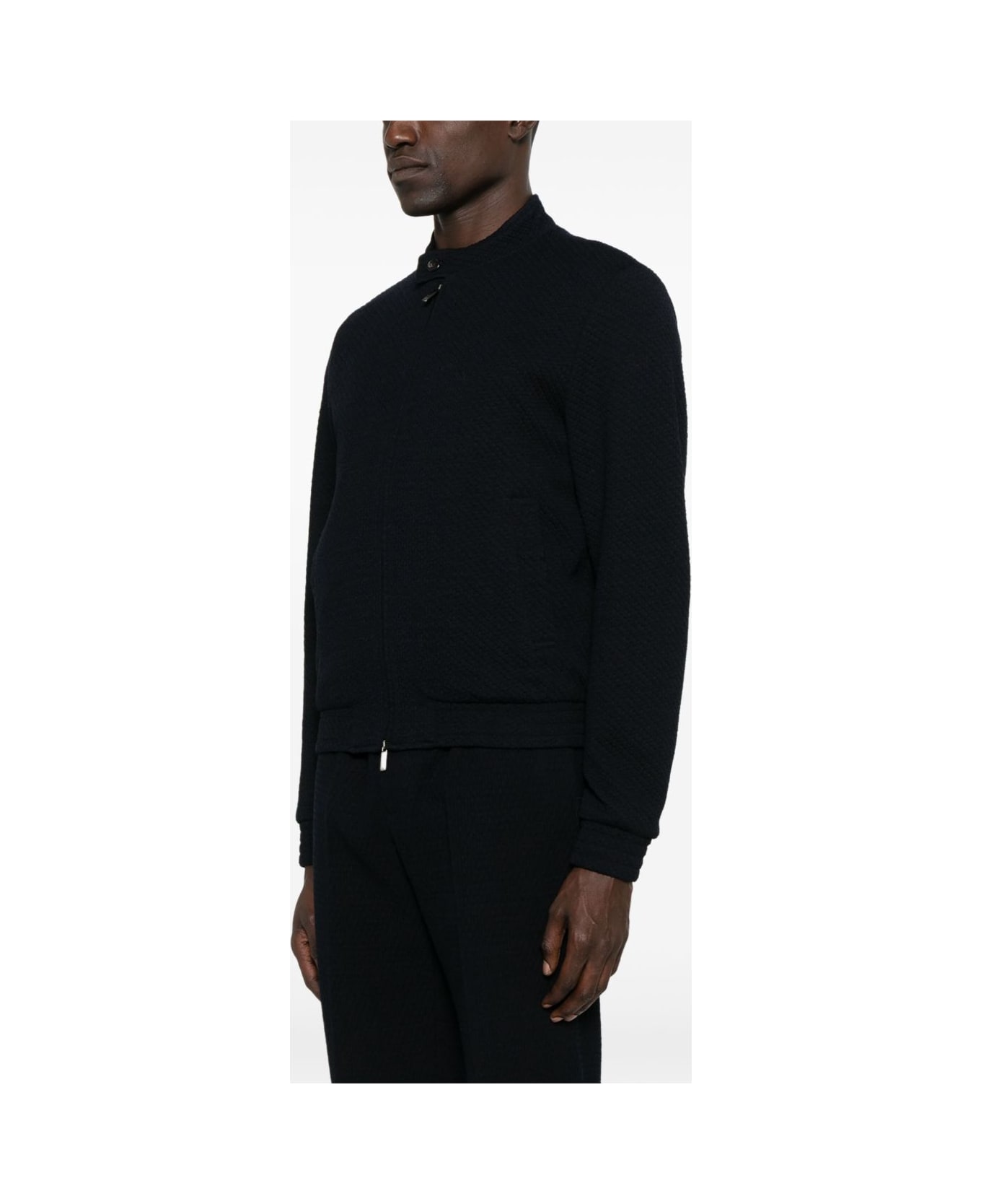 Emporio Armani Wool Blend Blouson Jacket - Blue