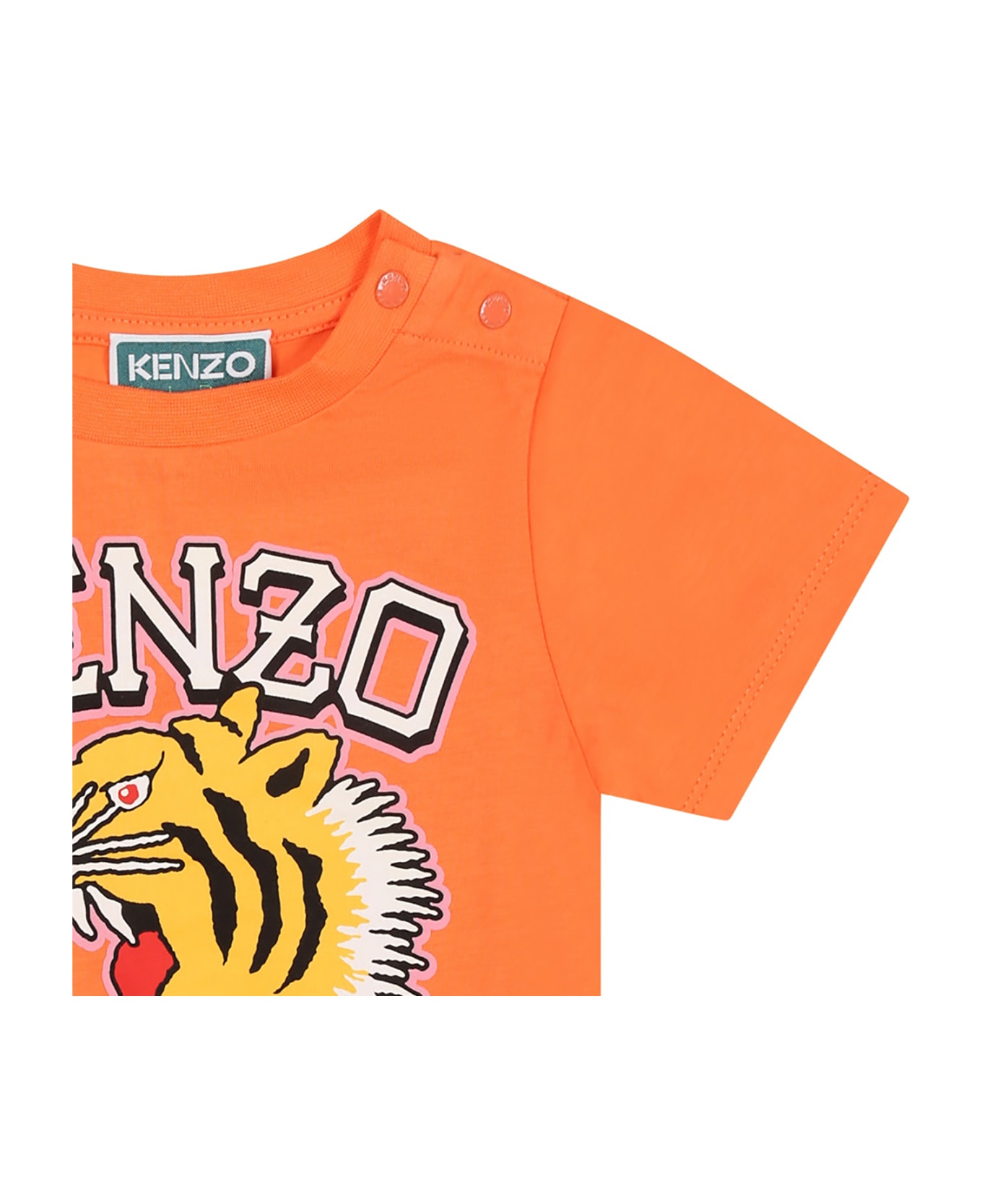 Kenzo Kids Orange T-shirt For Baby Girl With Iconic Roaring Tiger - Orange
