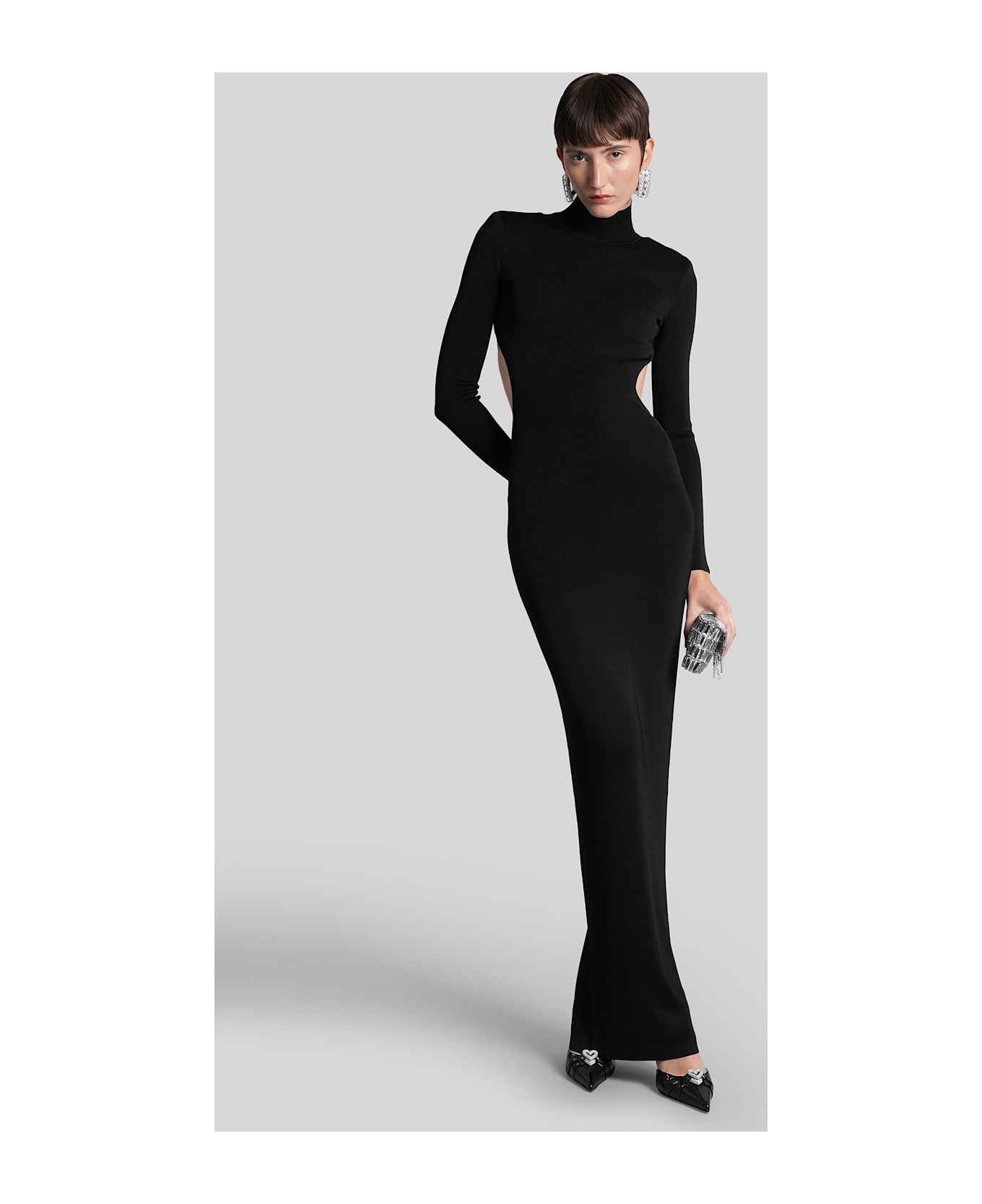 self-portrait Long Dress In Black Viscose - black