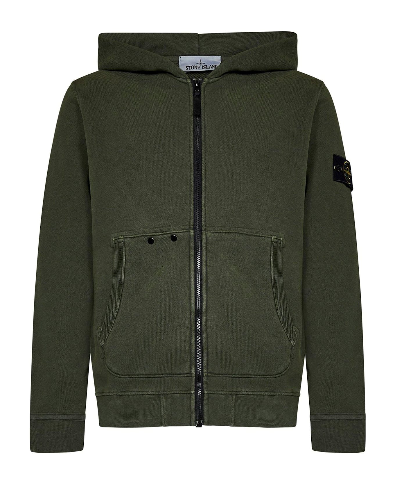 Stone Island Logo-patch Zip-up Hoodie - Musk フリース