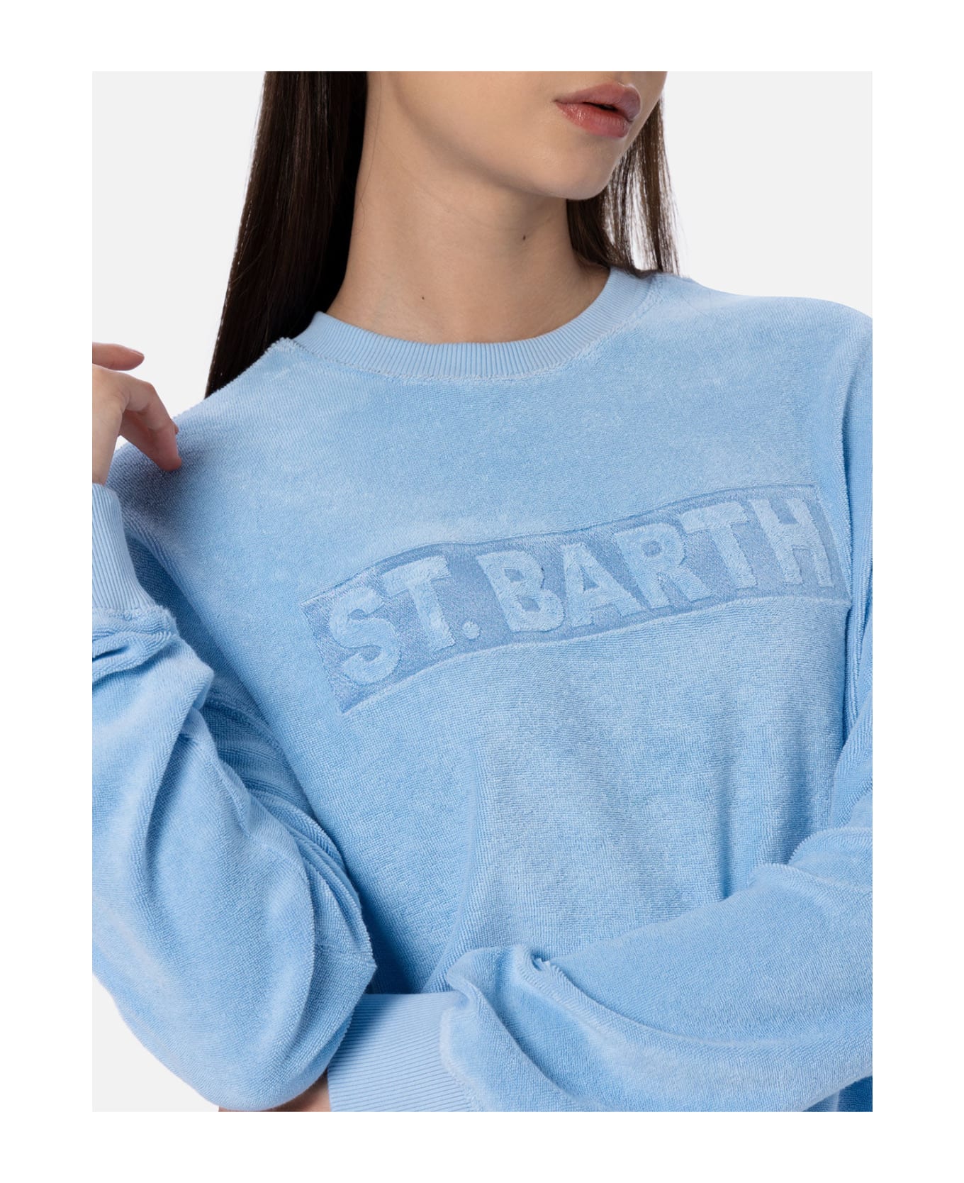 MC2 Saint Barth Woman Light Blue Terry Cotton Stardust Sweatshirt - SKY