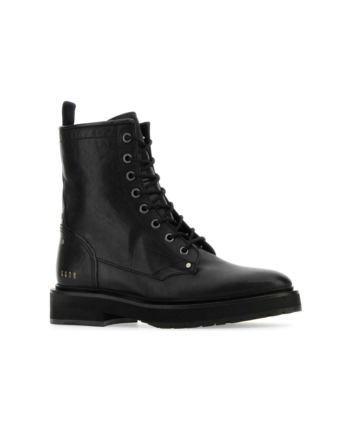 Golden Goose Black Leather Combat Ankle Boots - BLACK