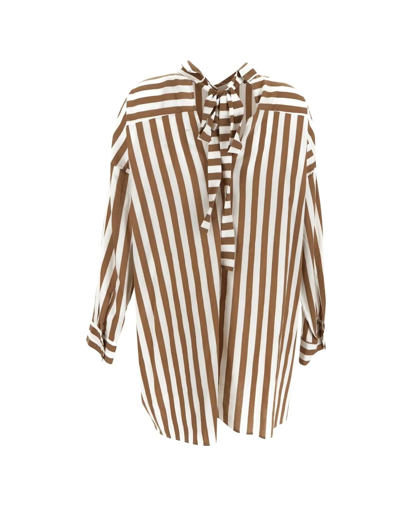 SEMICOUTURE Striped Cotton Long Shirt - Beige