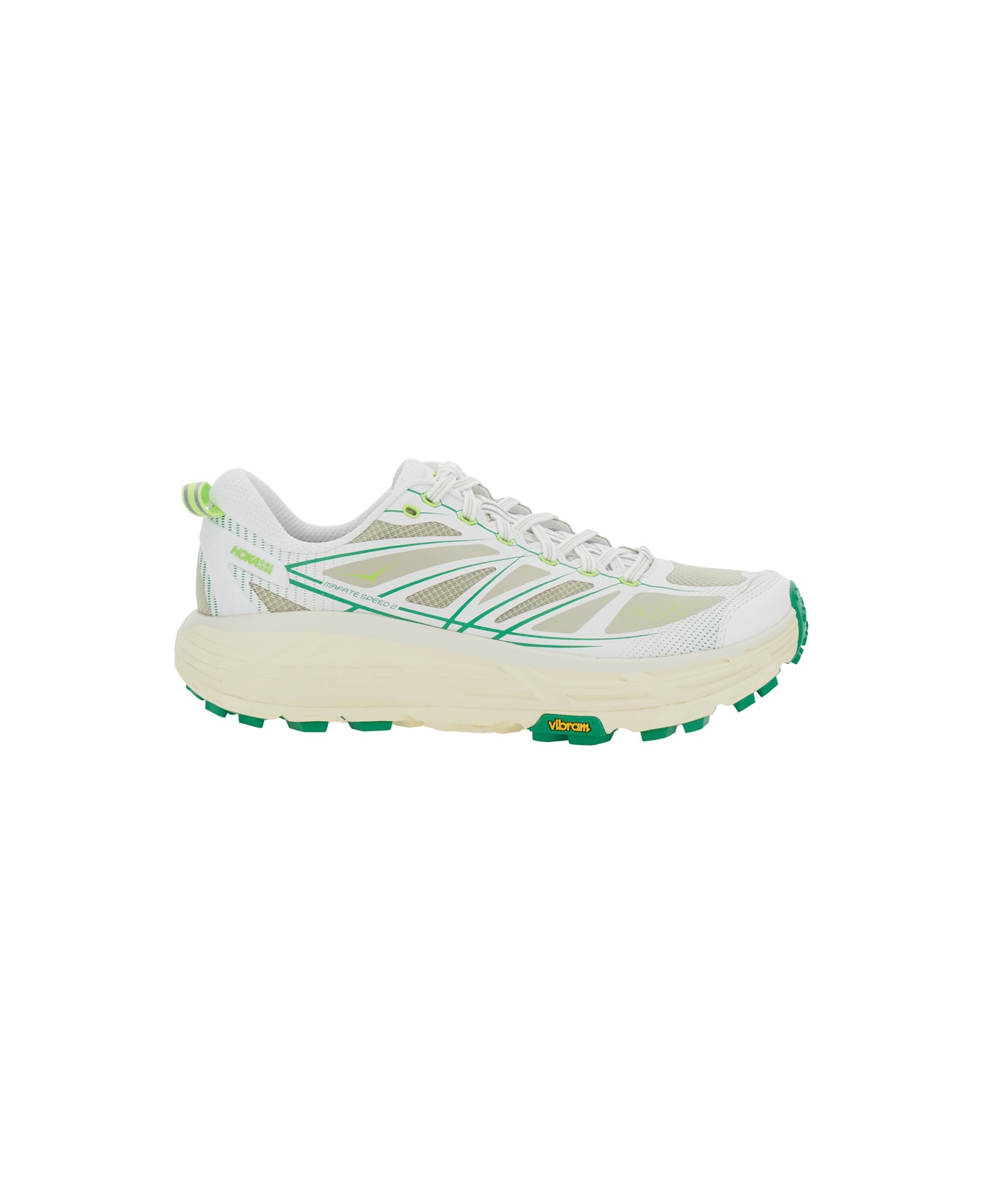 Hoka 'mafate Speed 2' White Low Top Sneakers With Logo Patch On The Tongue And Contrasting Pull-tab At The Heel In Tech Fabric Unisex - White