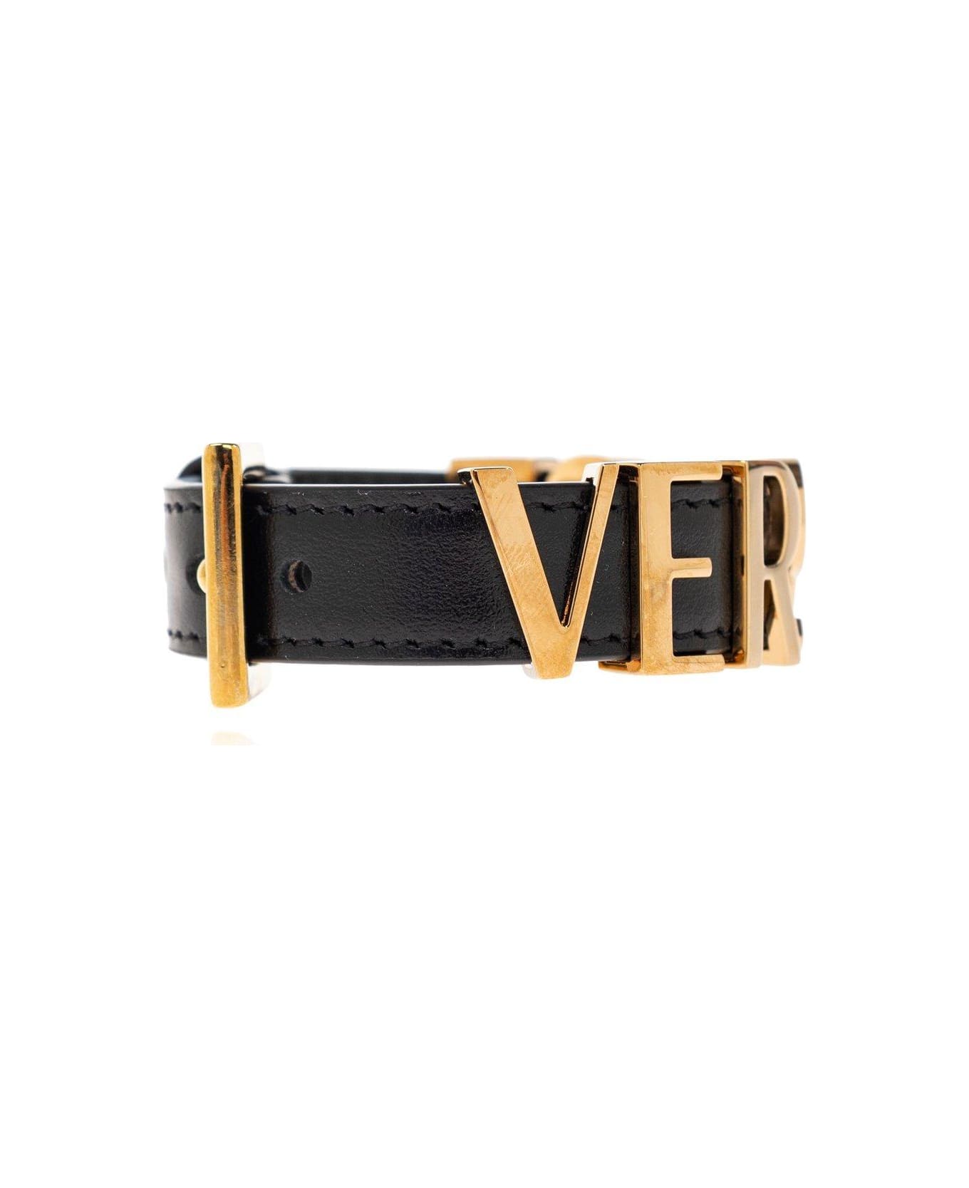 Versace Logo-lettering Buckle Fastened Bracelet - GOLD/BLACK