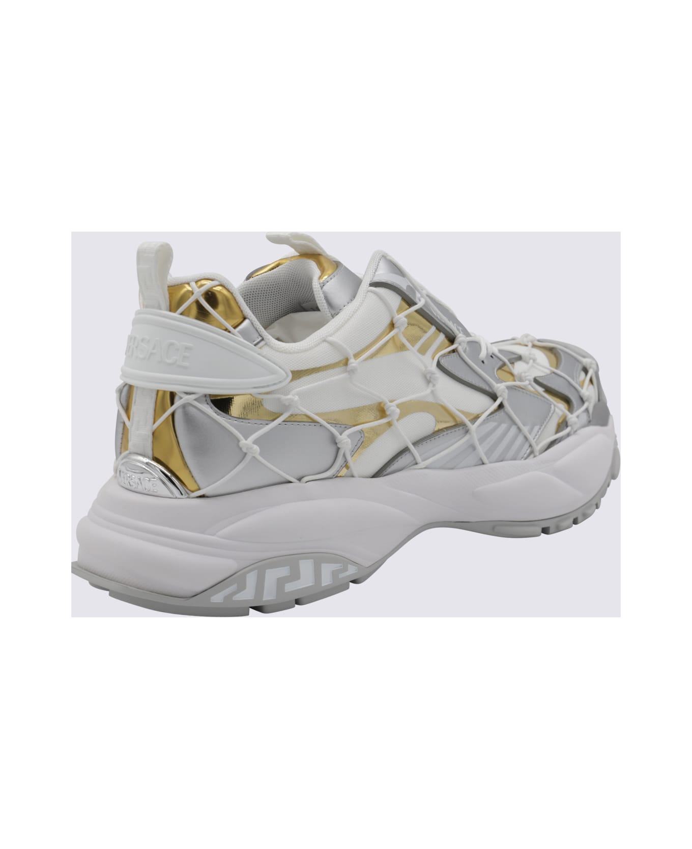 Versace White, Grey And Gold-tone Canvas Sneakers - White