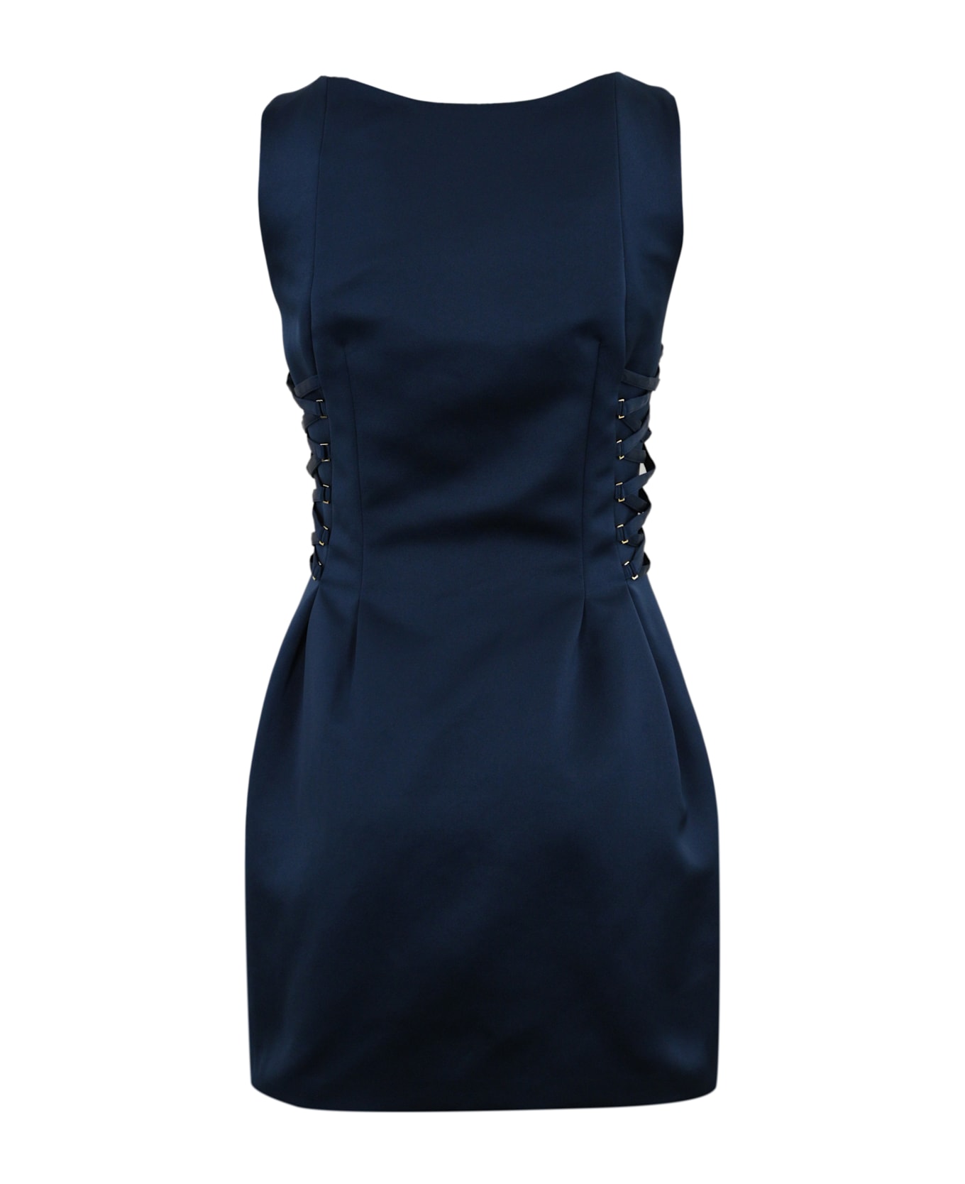 Elisabetta Franchi Duchess Dress With Boat Neckline And Laces - Blue