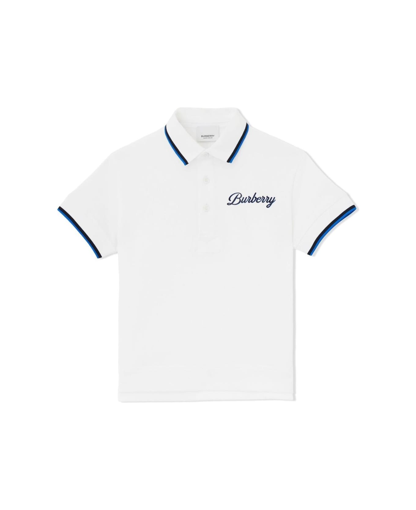 Burberry White Polo T-shirt With Embroidered Logo In Cotton Boy - White
