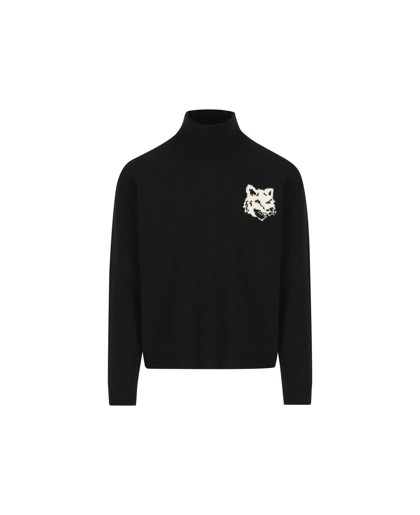 Maison Kitsuné Fox Head Intarsia-knit Turtleneck Jumper - Nero