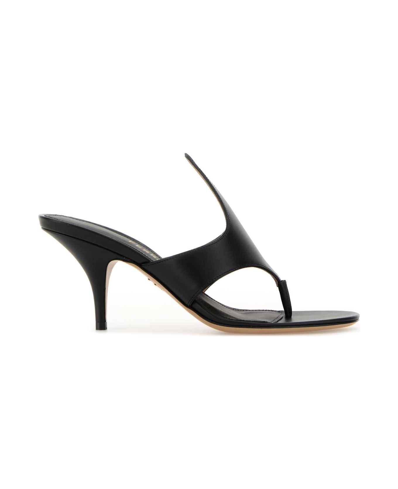 Ferragamo Black Leather Lyrai Thong Mules - NERBISNER
