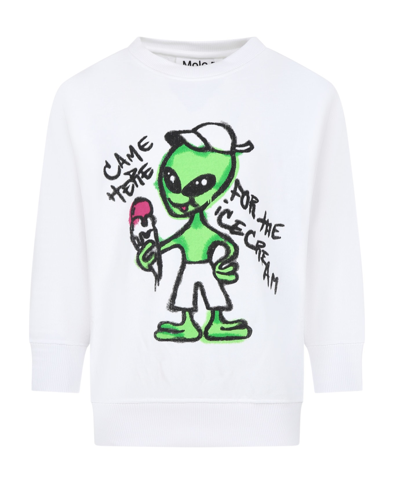 Molo White Sweatshirt For Boy With Alien - White