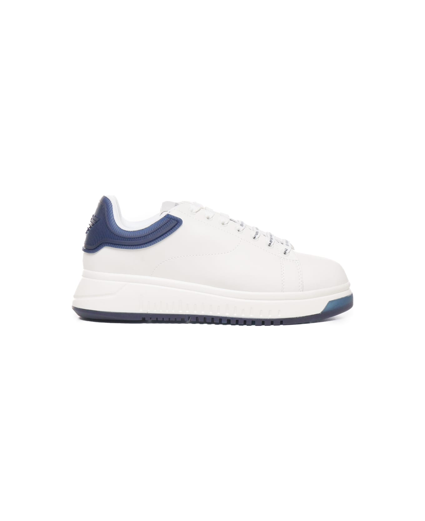 Emporio Armani Sneakers With Contrasting Rivet - White, blue