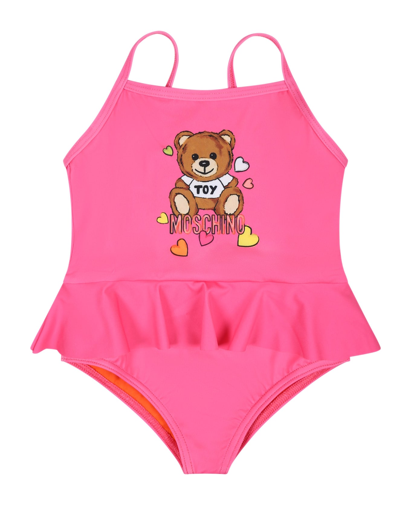 Moschino Fuchsia Swimsuit For Baby Girl With Teddy Bear And Logo - Fuchsia 水着