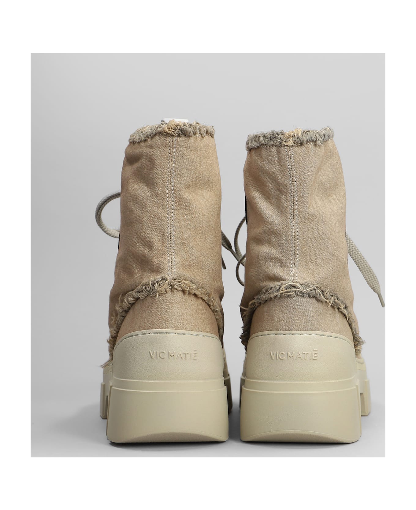 Vic Matié Denim-enzini 305-355 Combat Boots In Beige Fabric - beige