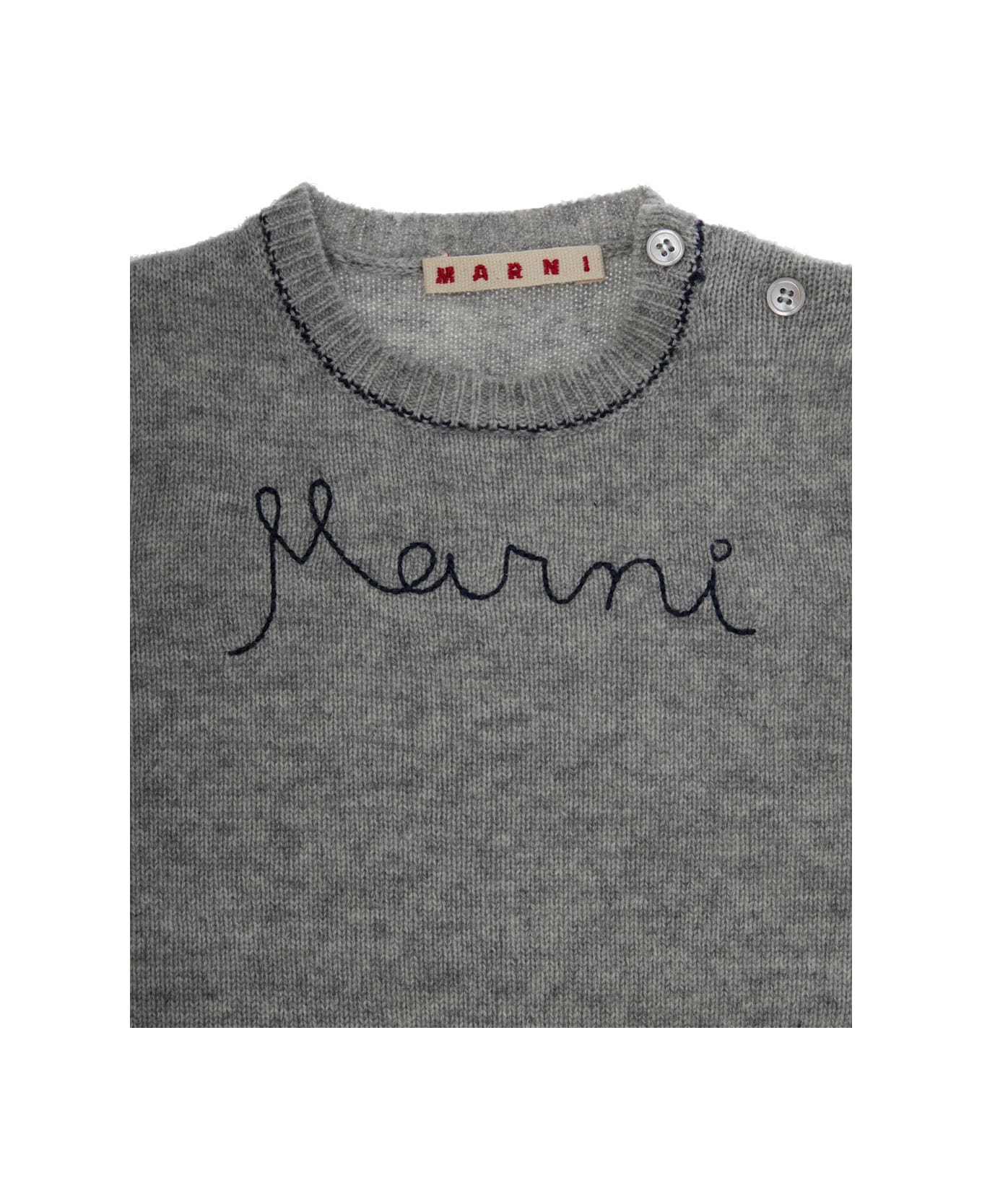 Marni Grey Crewneck Sweater With Logo Lettering On The Front In Wool Baby - Grey