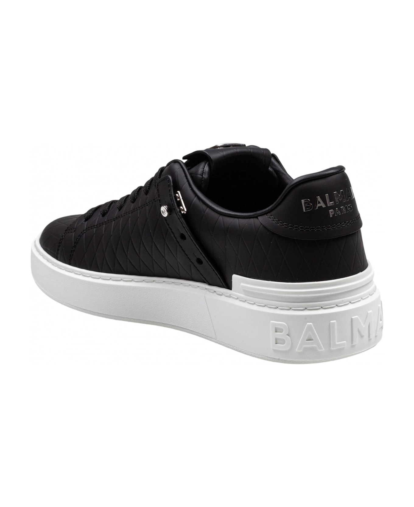 Balmain B-court Sneakers In Black Leather - Noir/Blanc