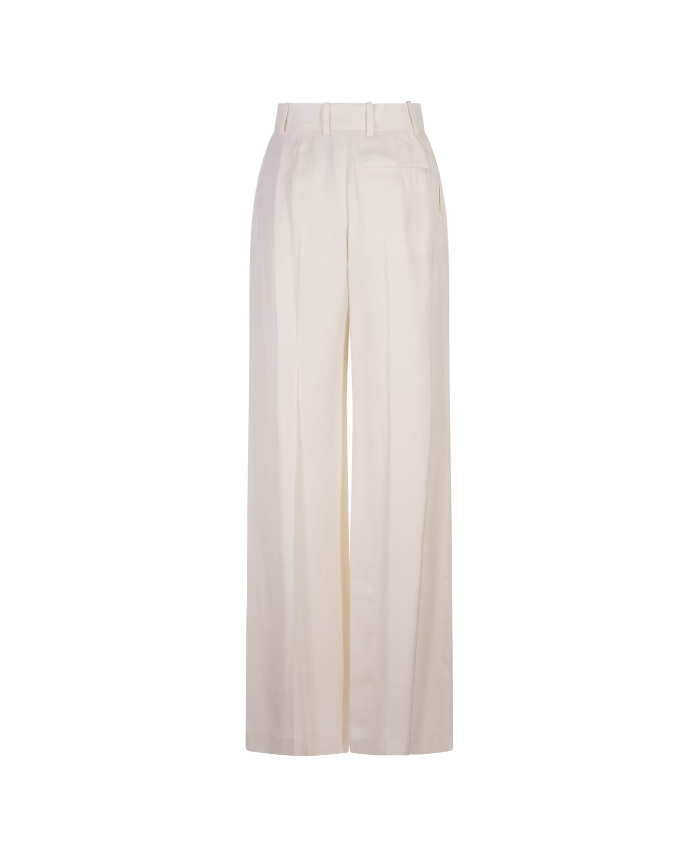 Alexander McQueen Wide Leg Trousers With Double Pleat In Ivory - White