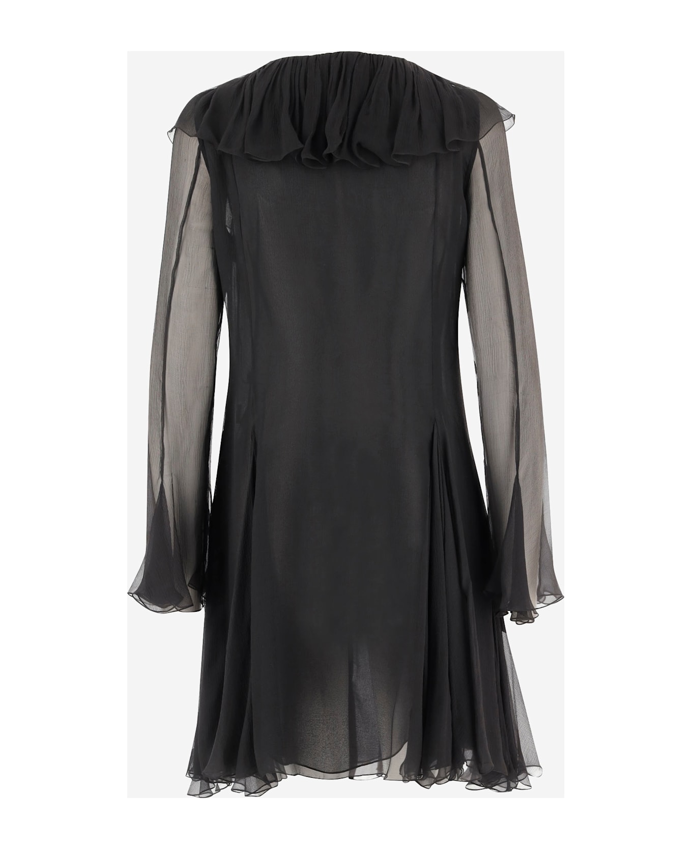 Chloé Flared Mini Dress In Silk Muslin - Black