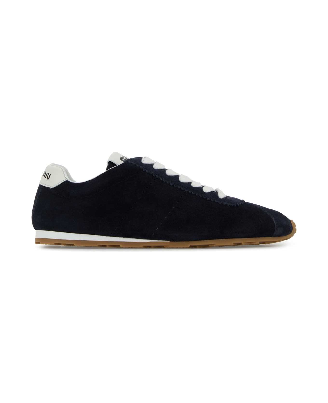 Miu Miu Navy Blue Suede Plume Sneakers - BLEU