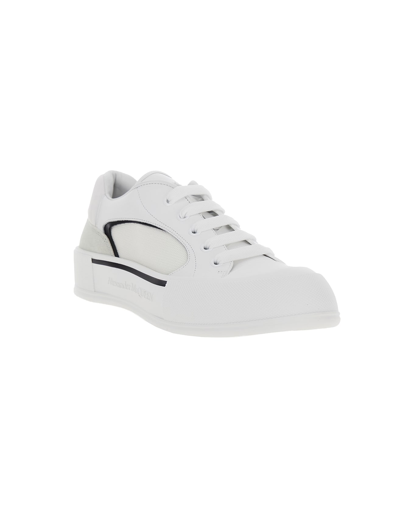 Alexander McQueen 'cruis' White Low Top Sneakers With Logo Detail In Leather And Fabric Man - White スニーカー