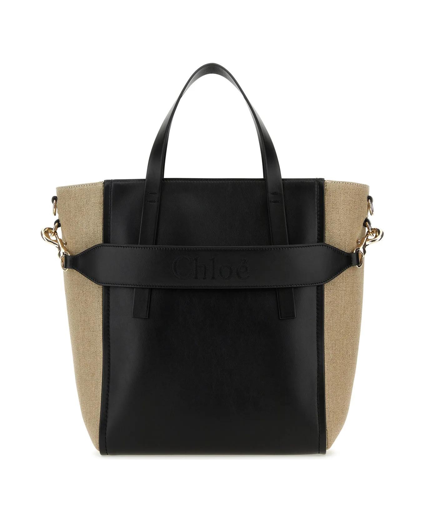 Chloé Two-tone Canvas And Leather Medium Sense Shopping Bag - Black