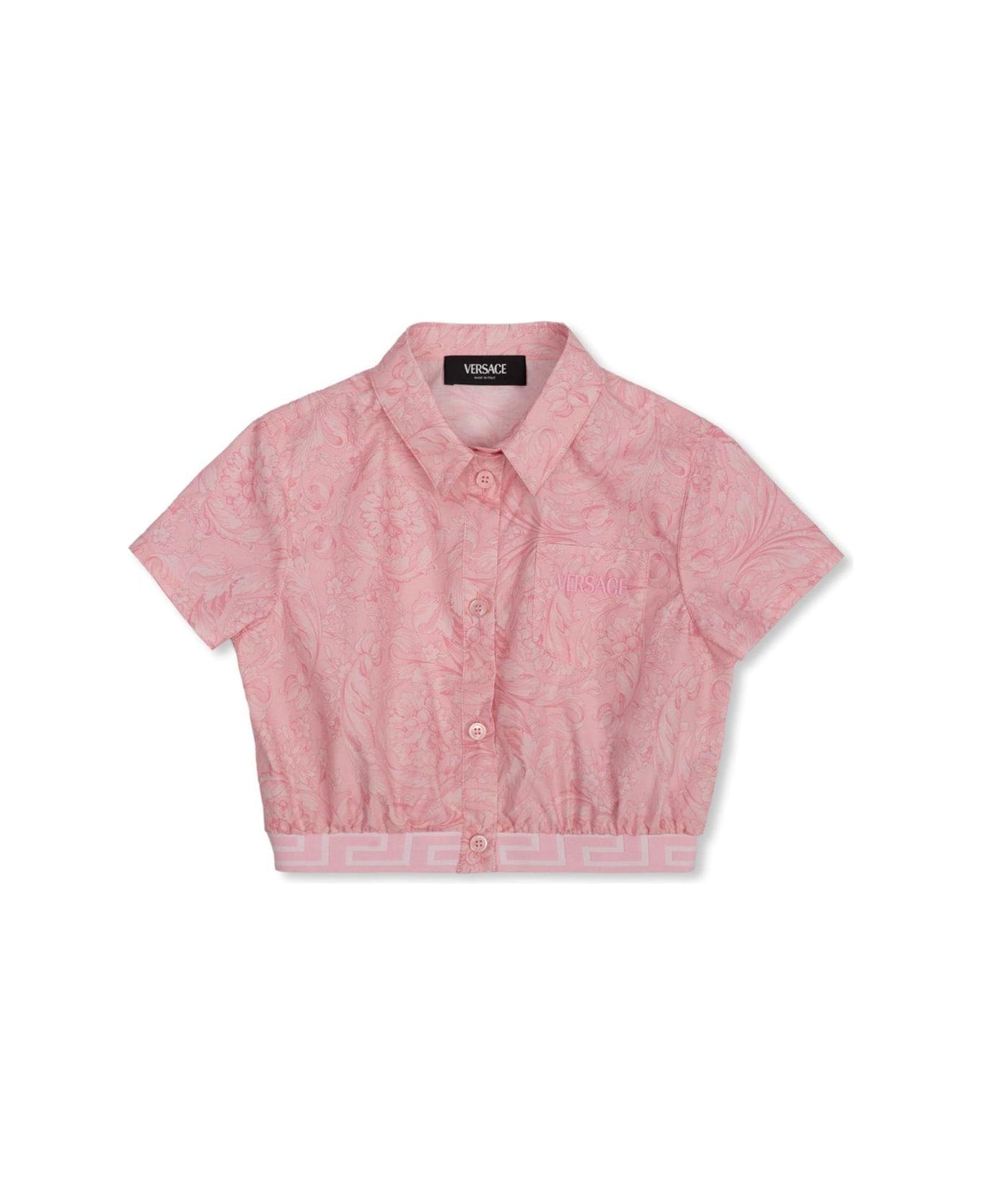 Versace Barocco Short-sleeved Cropped Shirt - Rosa シャツ
