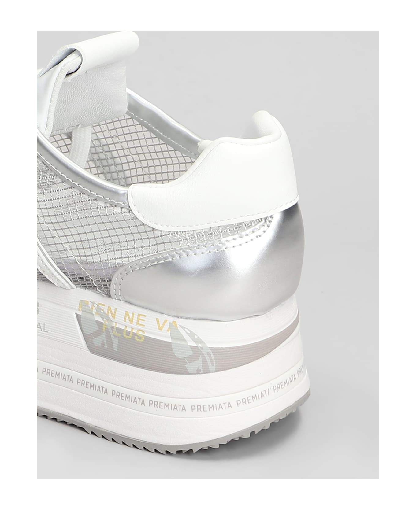 Premiata Beth Sneakers In Silver Leather And Fabric - silver